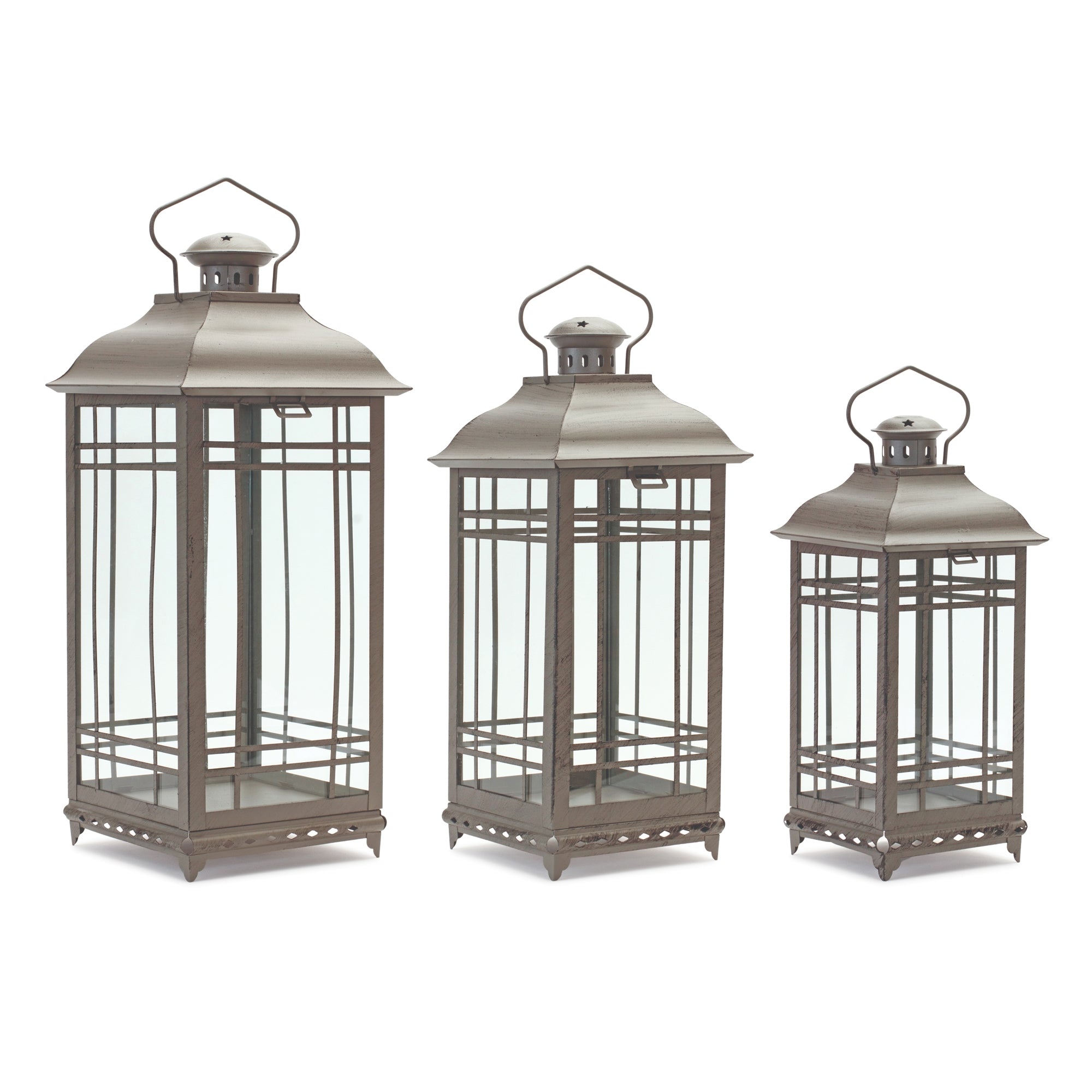 Traditional Brown Metal Lantern Set of 3 SpadezStore