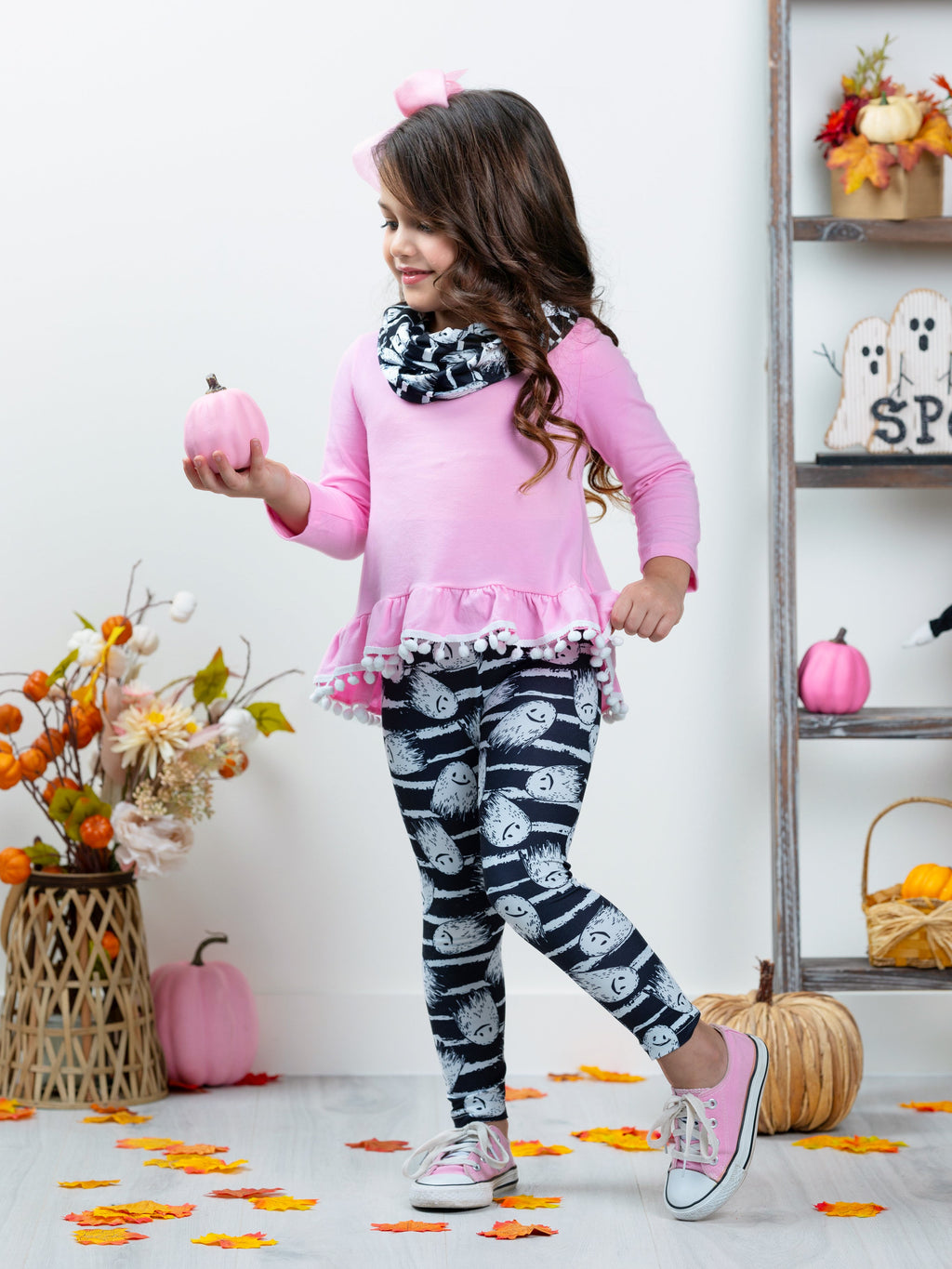 Mia Belle Girls Unspookable Hi-Lo Tunic, Leggings and Scarf Set SpadezStore