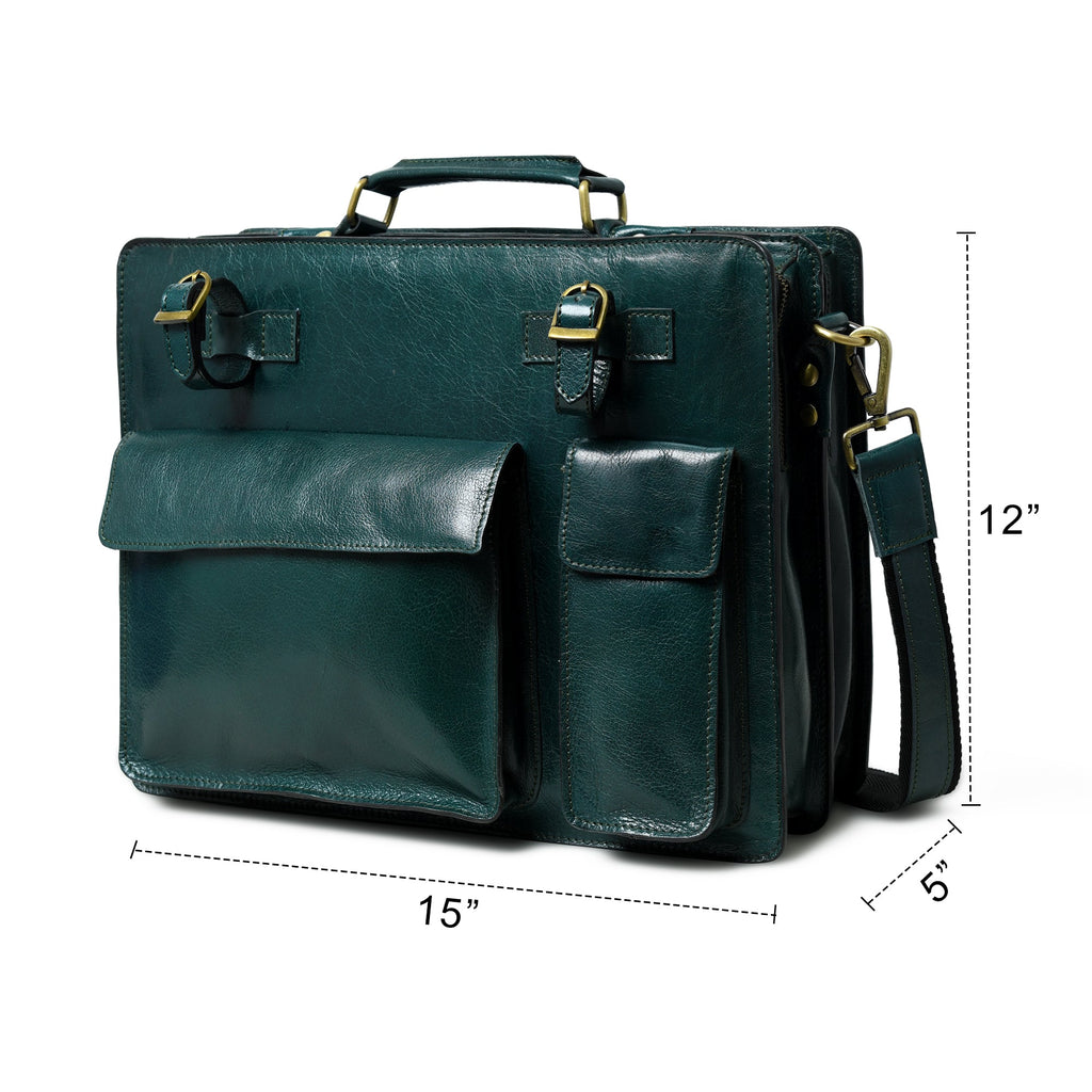 Classy Leather Bags Tuscany Italian Leather Briefcase, Green SpadezStore