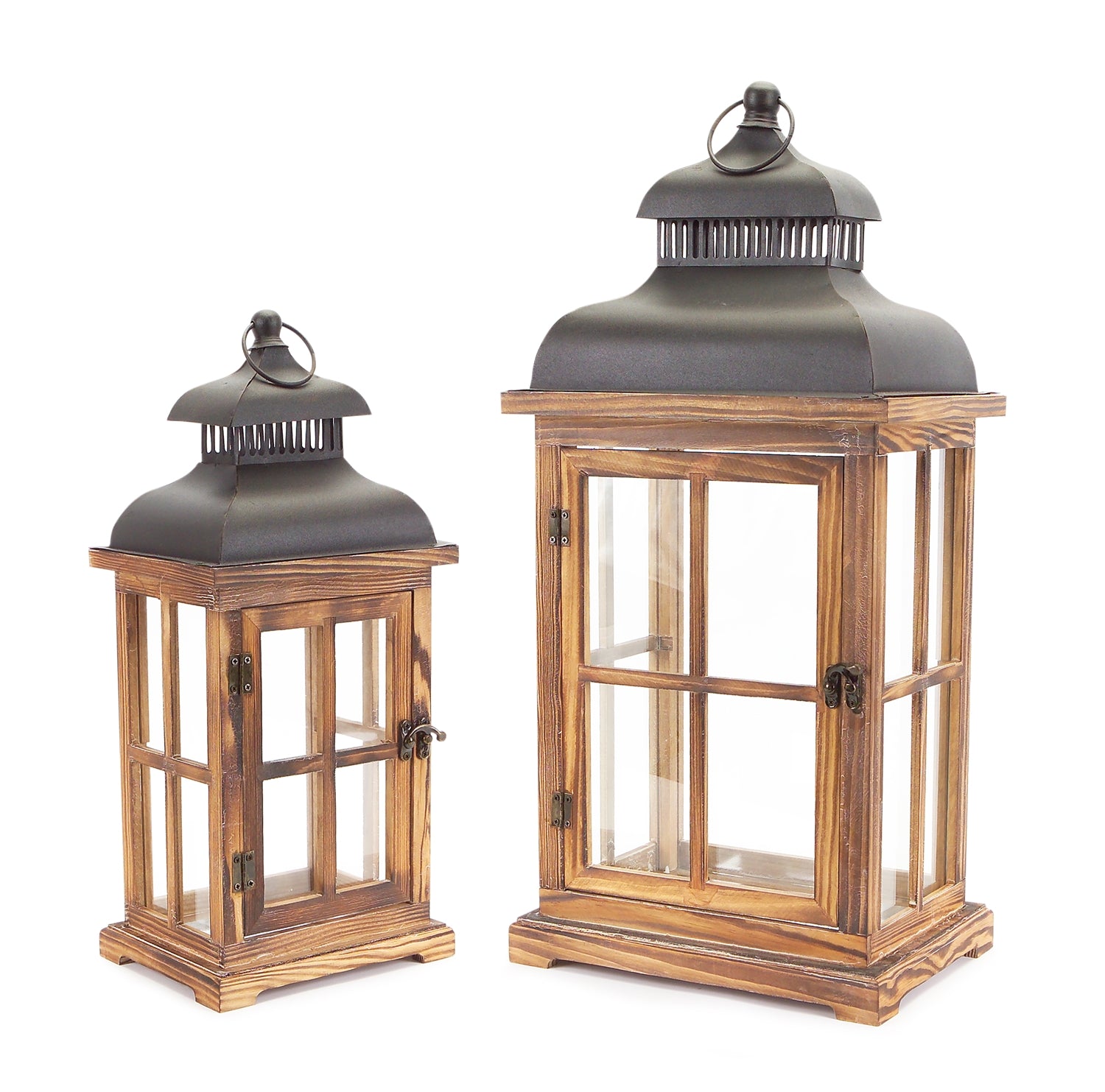 Rustic Wood and Metal Lantern Set of 2 SpadezStore