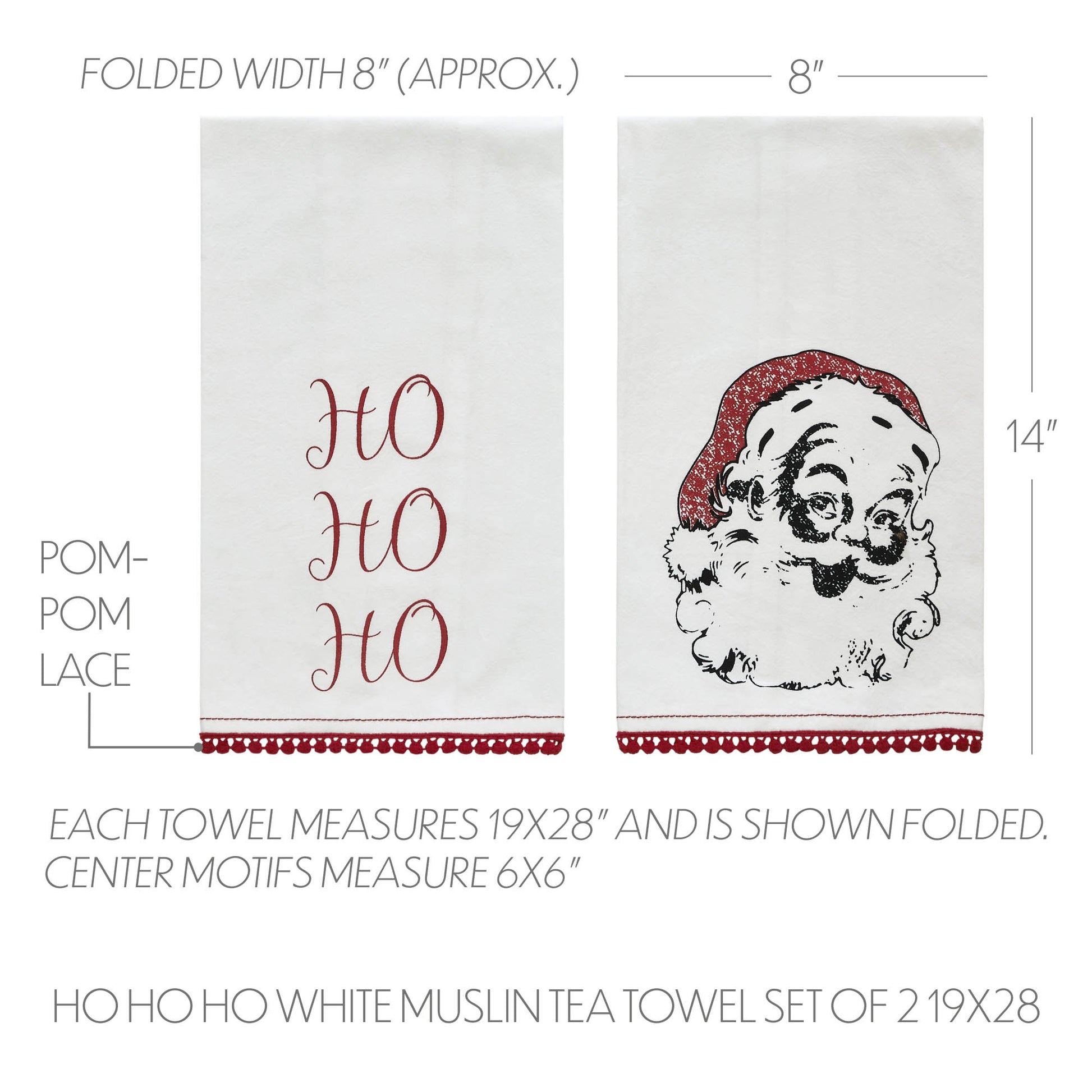 Kringle Chenille Ho Ho Ho White Muslin Tea Towel Set of 2 19x28 SpadezStore