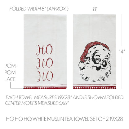 Kringle Chenille Ho Ho Ho White Muslin Tea Towel Set of 2 19x28 SpadezStore