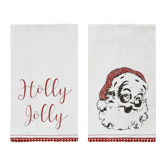 Kringle Chenille Holly Jolly White Muslin Tea Towel Set of 2 19x28 SpadezStore