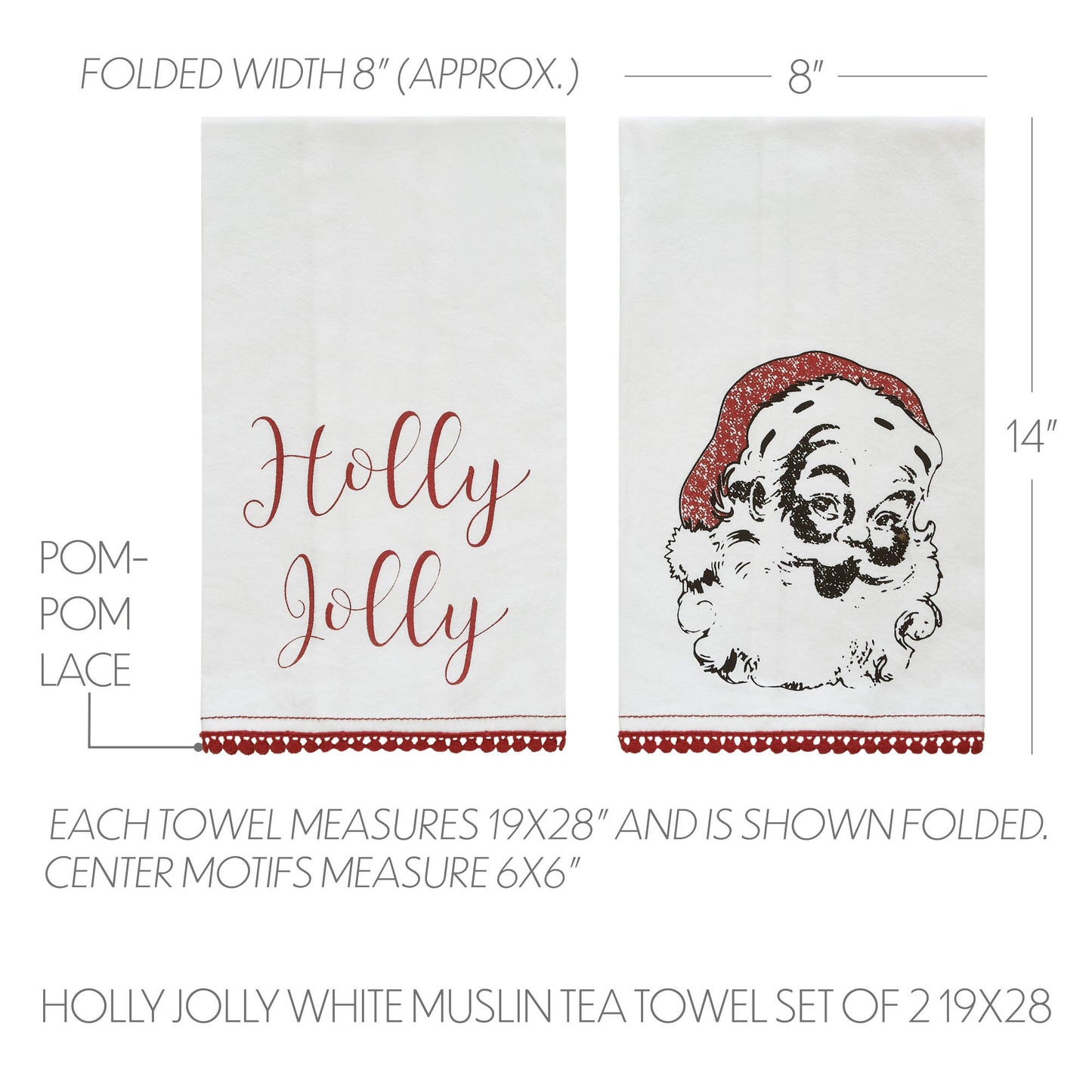 Kringle Chenille Holly Jolly White Muslin Tea Towel Set of 2 19x28 SpadezStore