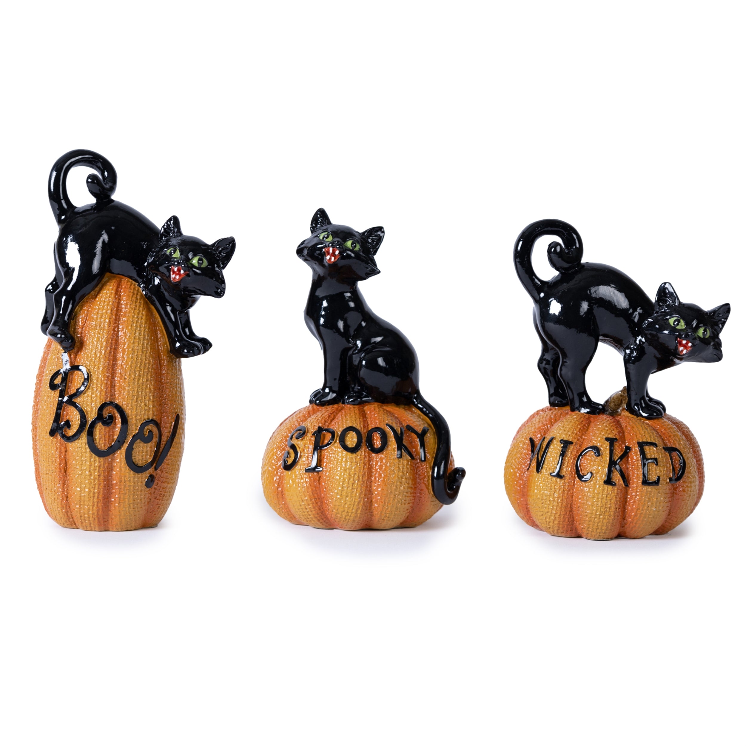 Black Cat on Pumpkin Figurine Set of 3 SpadezStore