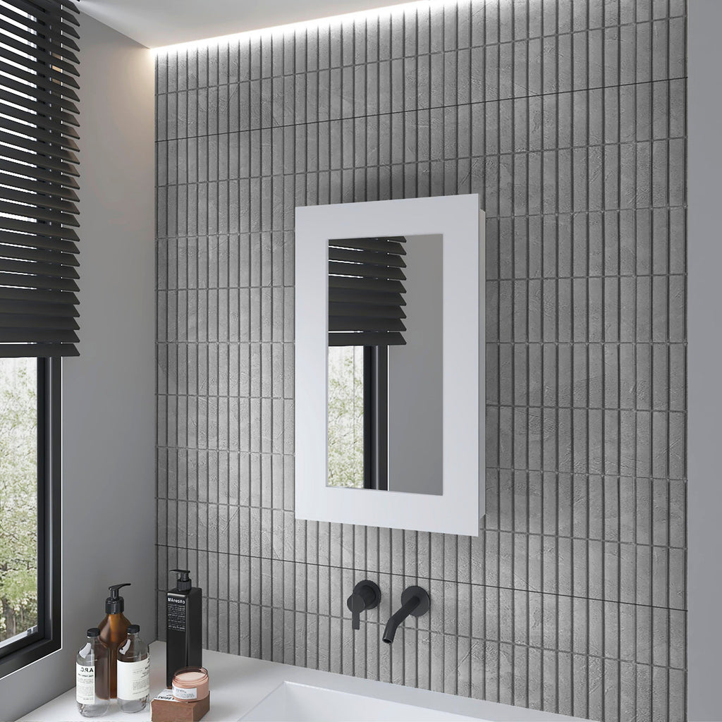 15" White Wood Floating Bathroom Vanity And Medicine Cabinet With Mirror SpadezStore