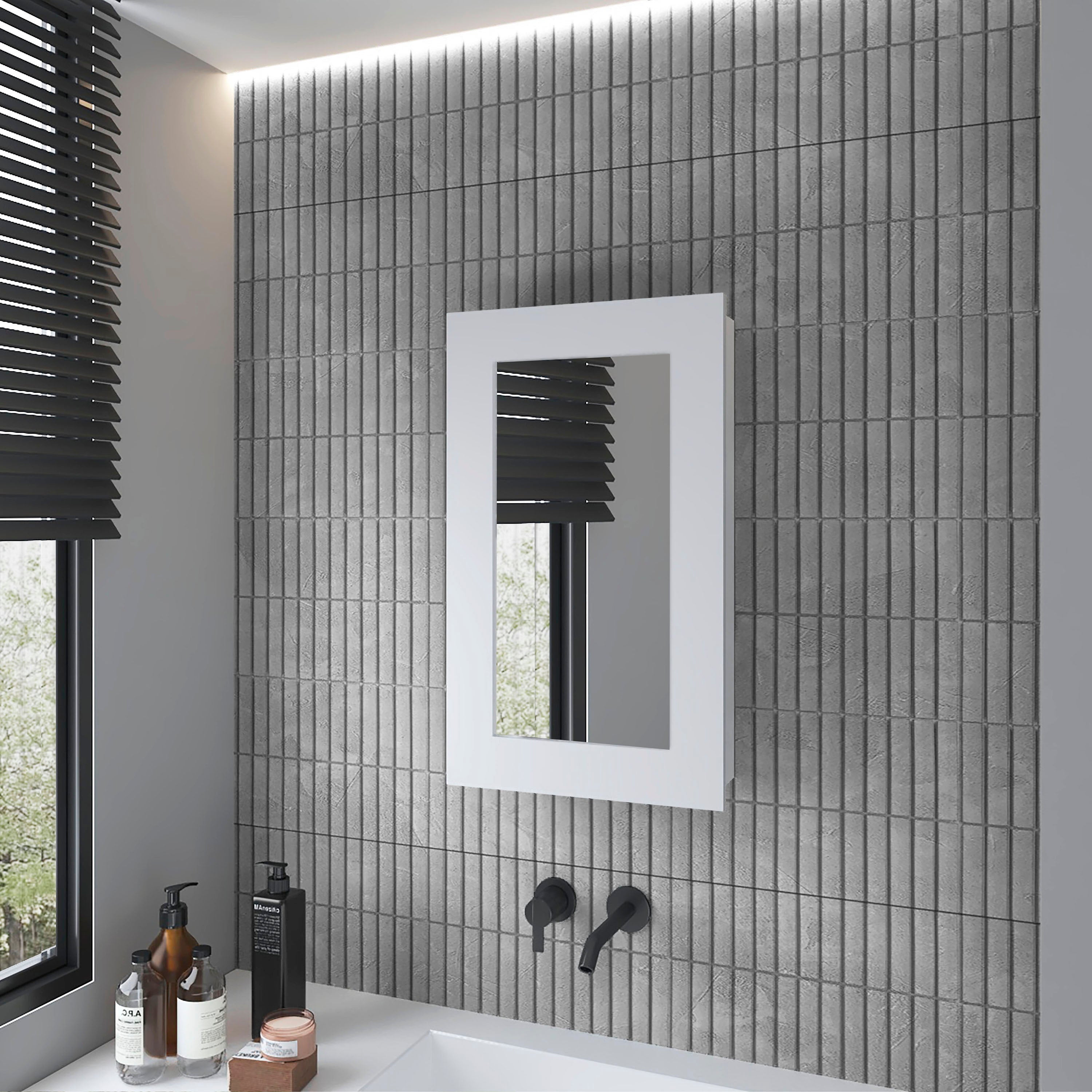 15" White Wood Floating Bathroom Vanity And Medicine Cabinet With Mirror SpadezStore