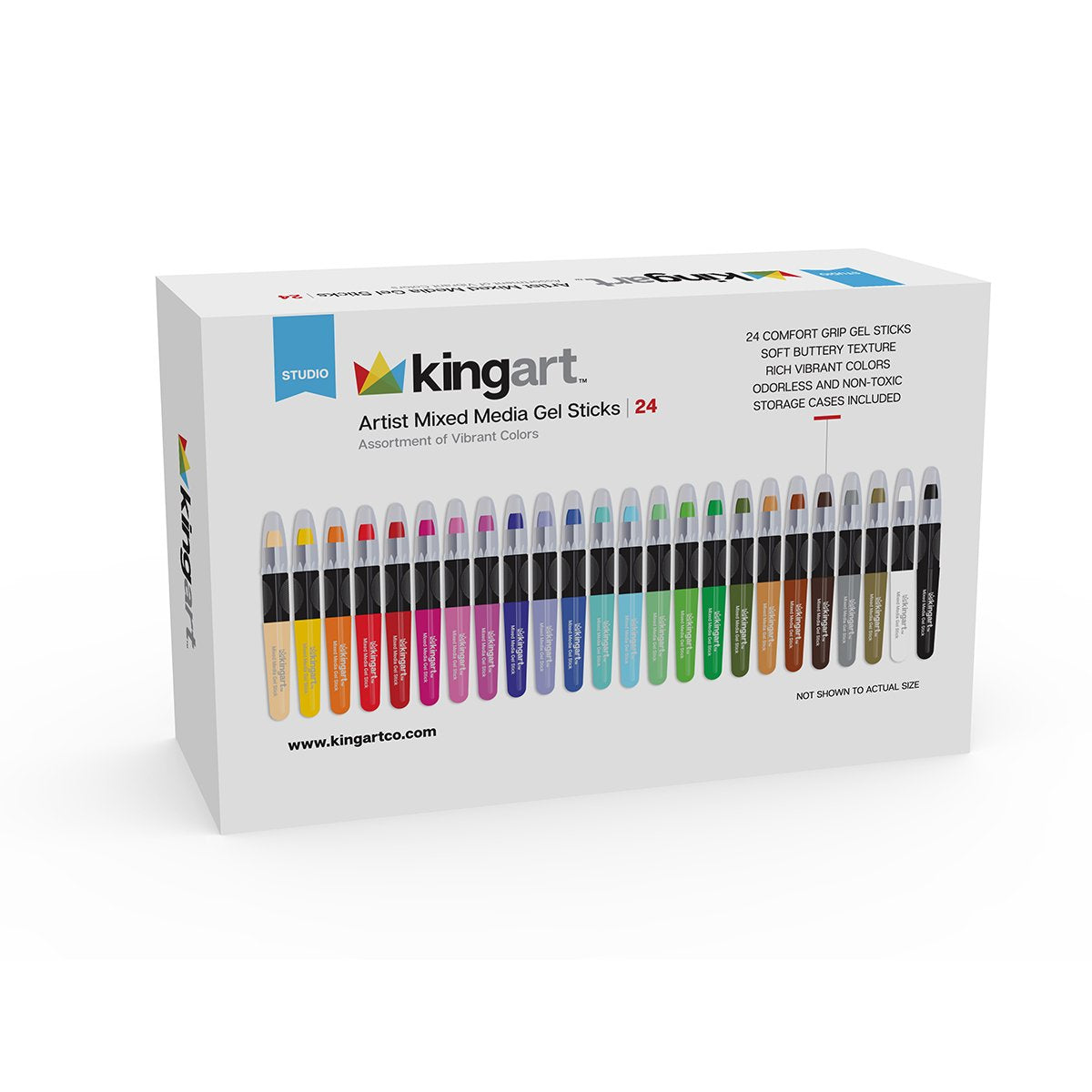 KINGART Mixed Media Gel Stick Crayons - 24 Colors