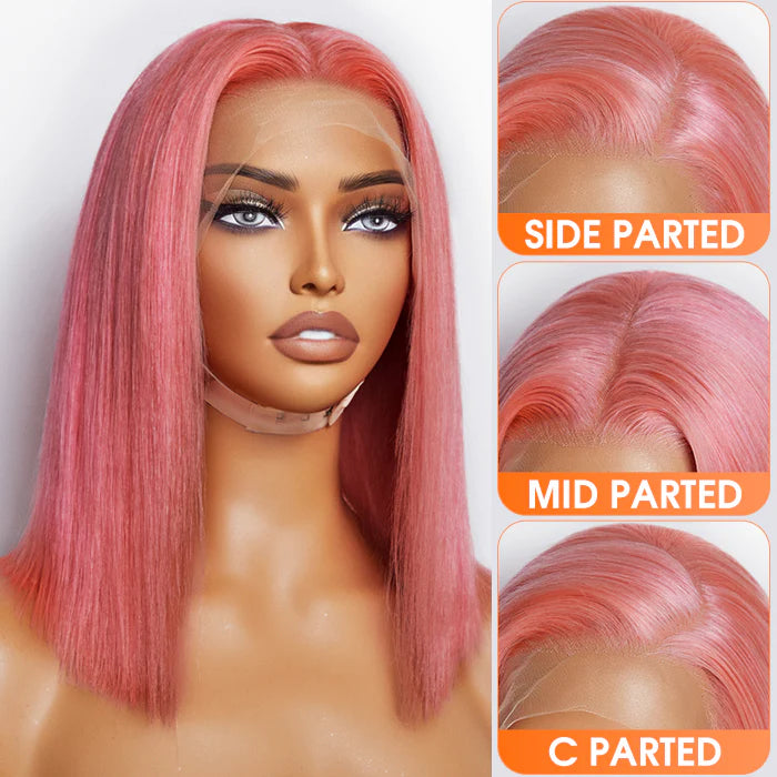 Pre-Plucked 13"x4" Pink Straight Bob Lace Front 150% Density Wig SpadezStore