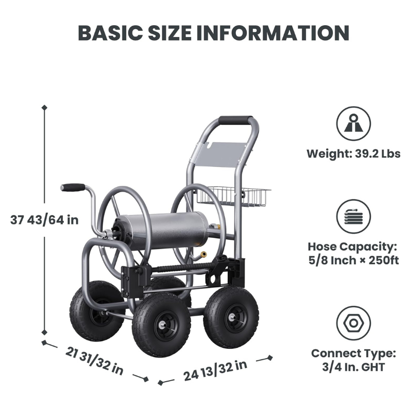 Garden Hose Reel Cart-4 Wheels-Heavy Duty SpadezStore