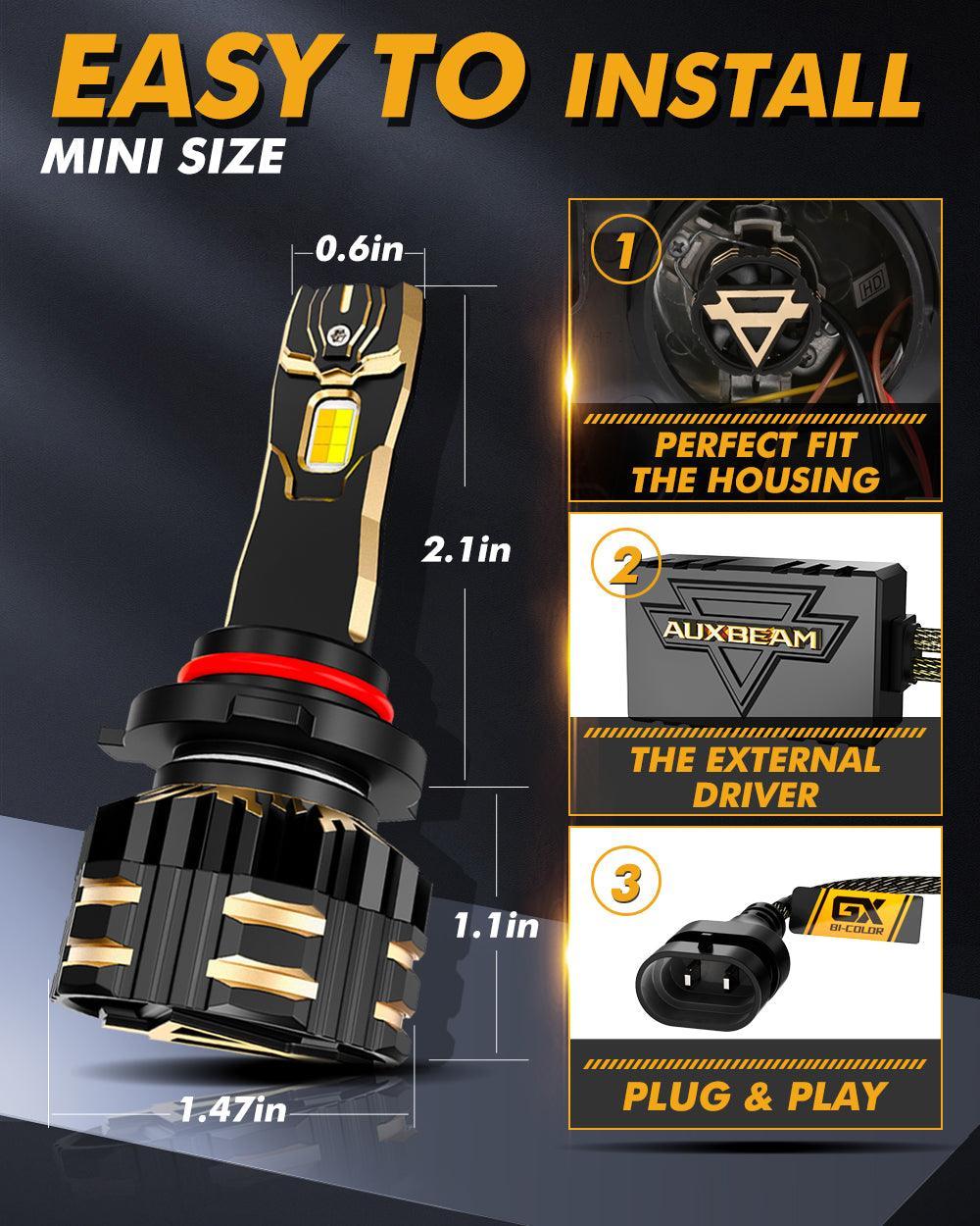 Auxbeam High Power & Brightness GX Bi-Color Series 25000LM 110W LED Headlight Bulbs Dual Color Switchback SpadezStore