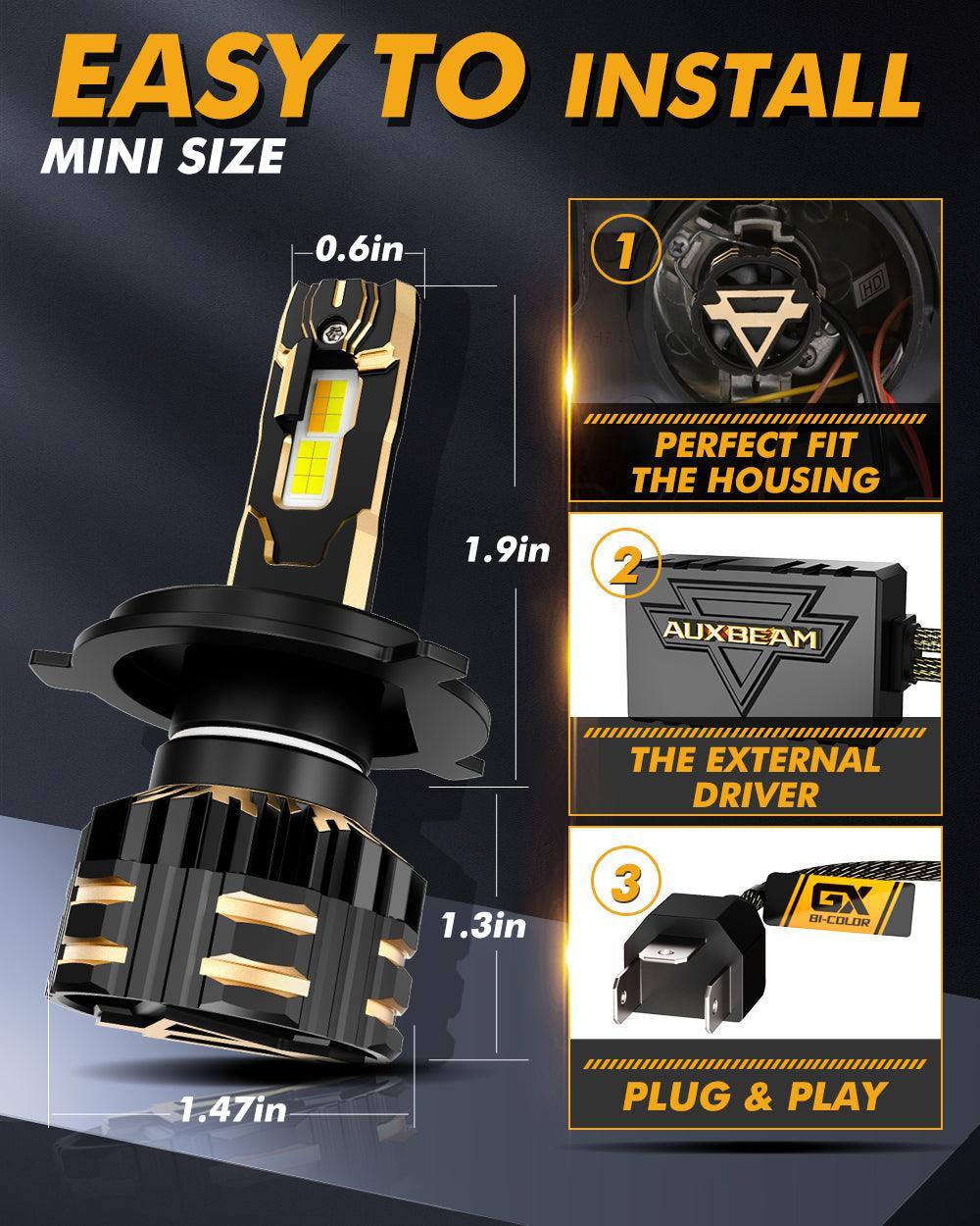 Auxbeam H4 LED Headlight Bulbs 110W 25000LM GX Bi-Color Series High Power & Brightness Dual Color Switchback | 2 Bulbs