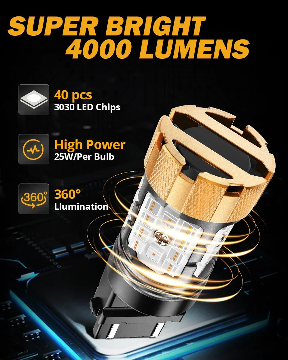 Auxbeam T25 3157 3156 LED Brake/Tail Light Bulbs 50W 4000LM CAN-Bus Error Free Red B21-PRO Series | 2 Bulbs
