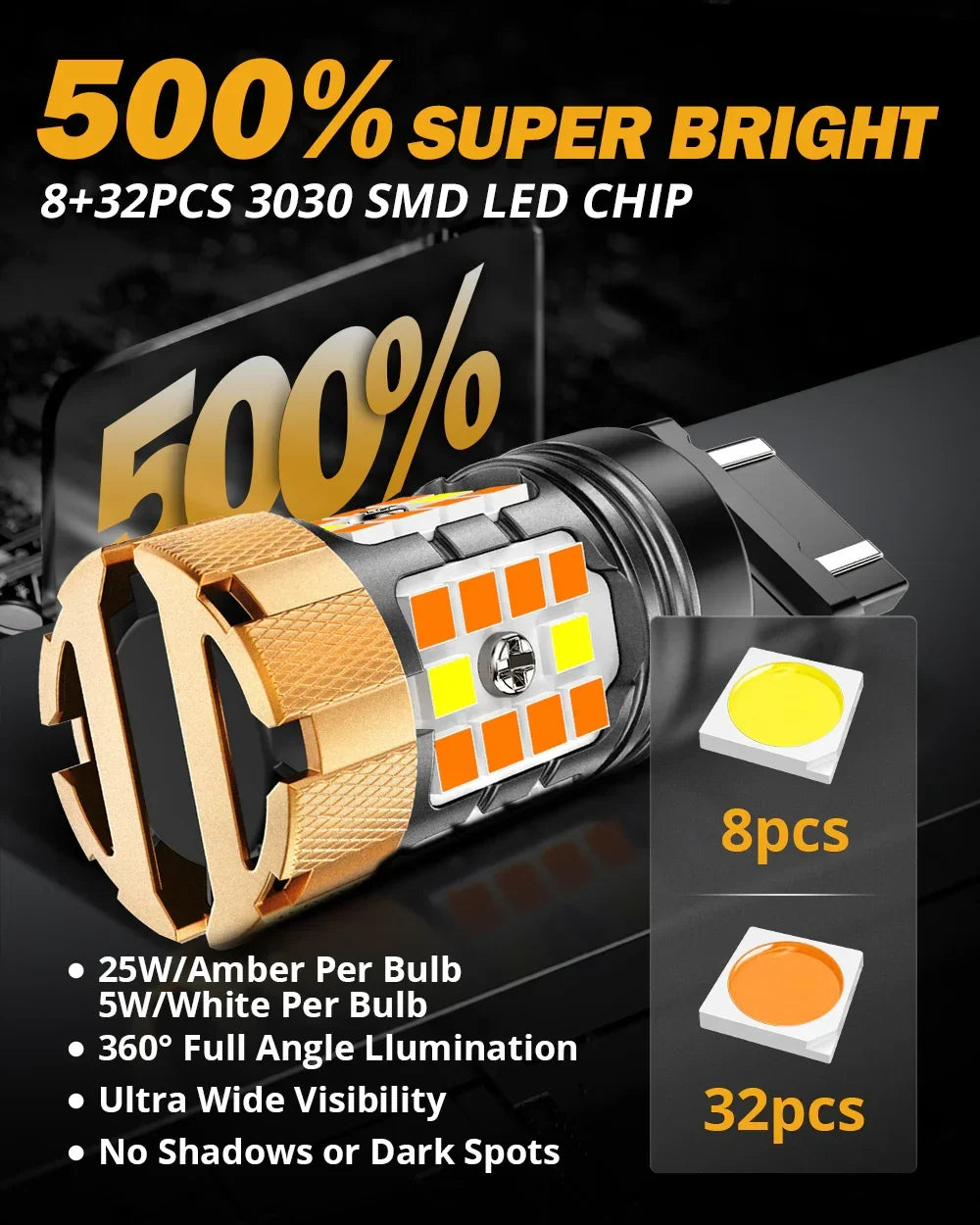 Auxbeam 3157 US-CK LED Front Turn Signal & DRL Light Bulbs 50W 4000LM CAN-Bus Error Free Dual Color Switchback White & Amber B21-PRO Series | 2 Bulbs