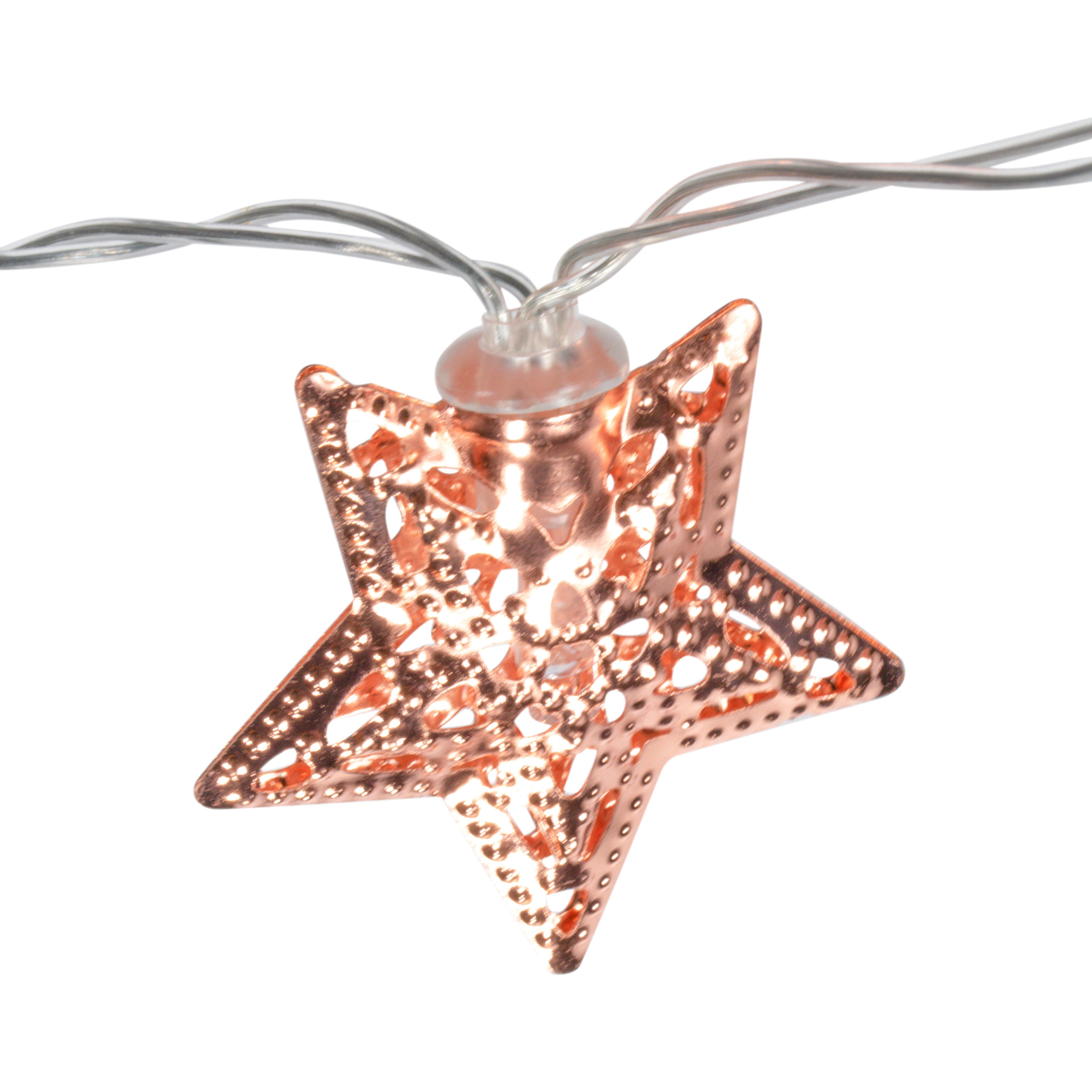 Perfect Holiday 10 LED String Light w/rose gold Small Metal Star B/O-Warm White SpadezStore