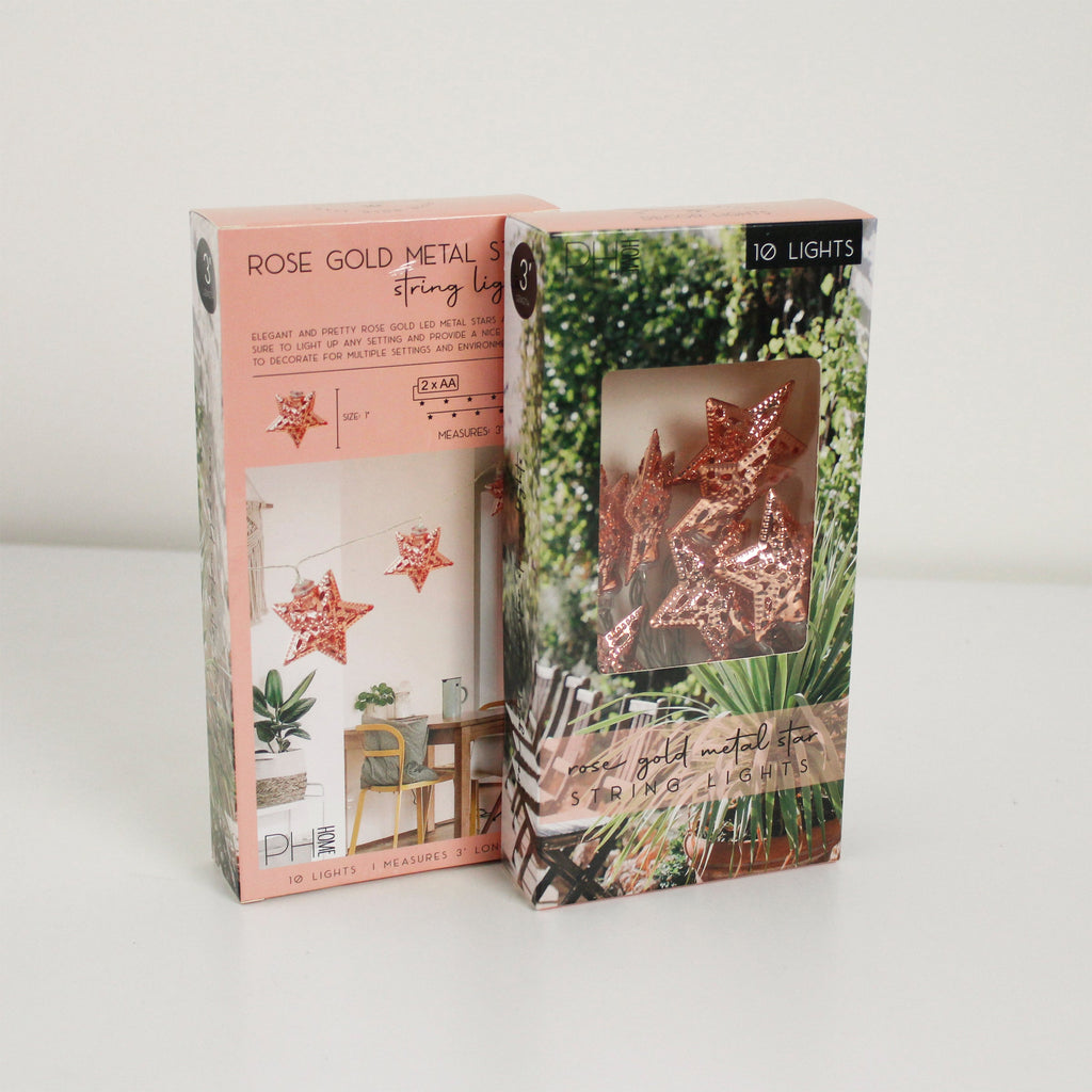 Perfect Holiday 10 LED String Light w/rose gold Small Metal Star B/O-Warm White SpadezStore