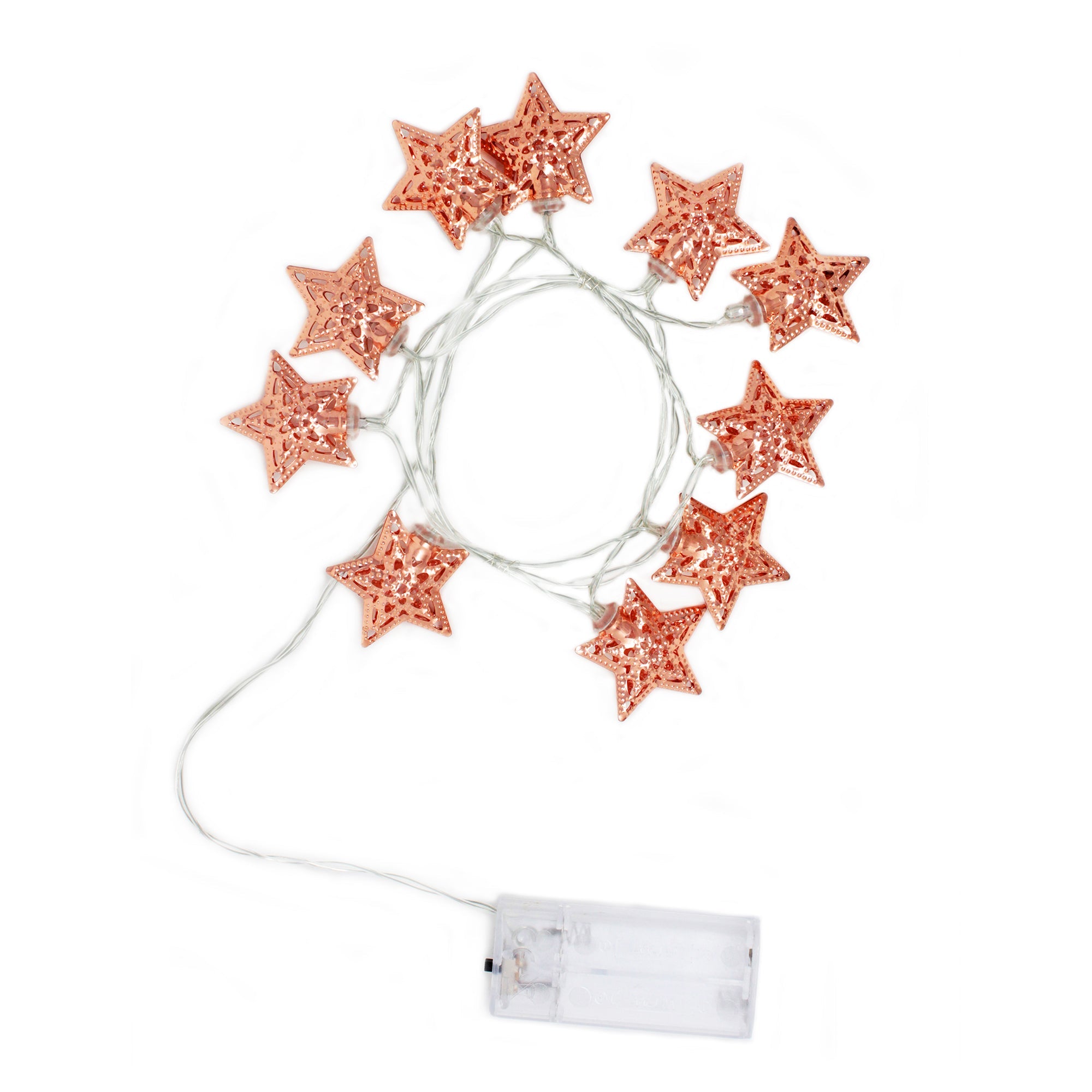 Perfect Holiday 10 LED String Light w/rose gold Small Metal Star B/O-Warm White SpadezStore