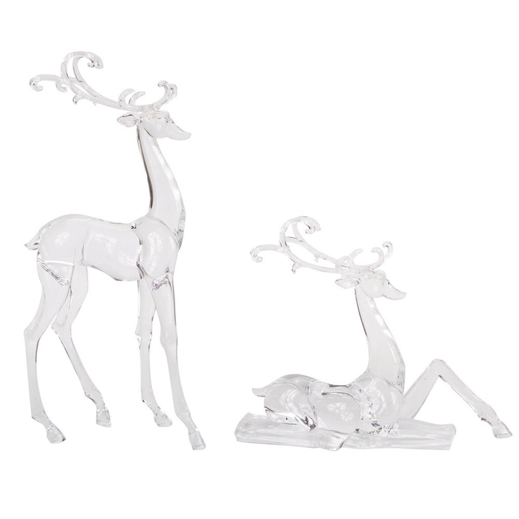 Modern Clear Acrylic Holiday Deer Figurine Set of 2 SpadezStore