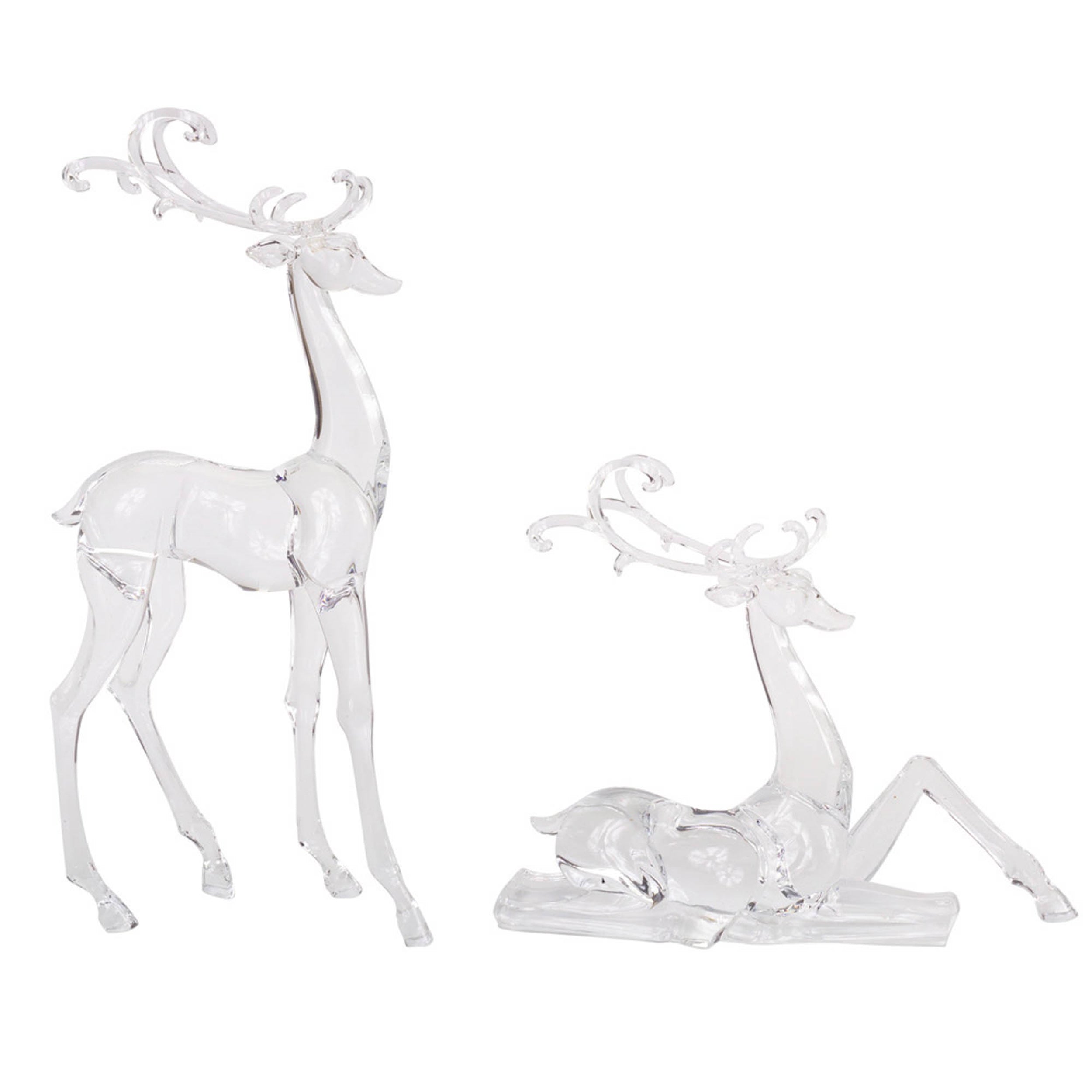 Modern Clear Acrylic Holiday Deer Figurine Set of 2 SpadezStore