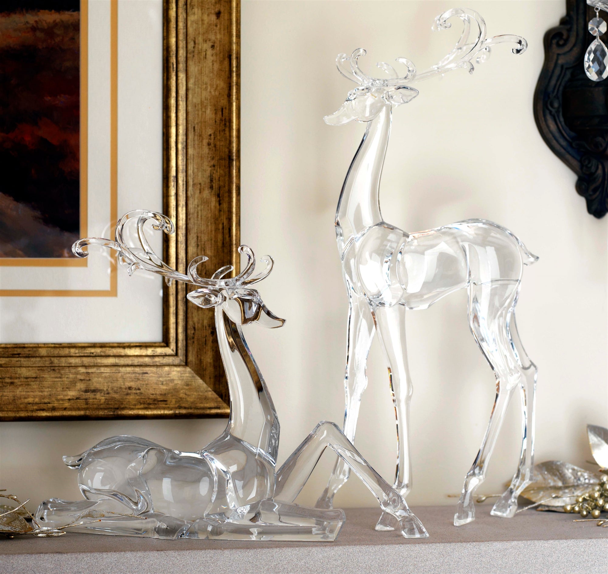 Modern Clear Acrylic Holiday Deer Figurine Set of 2 SpadezStore