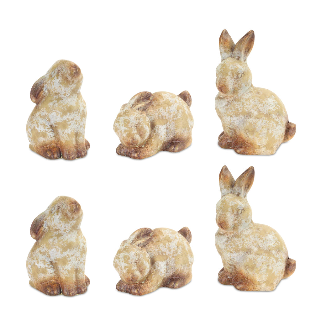 Weathered Terra Cotta Rabbit Garden Statue Set of 6 SpadezStore