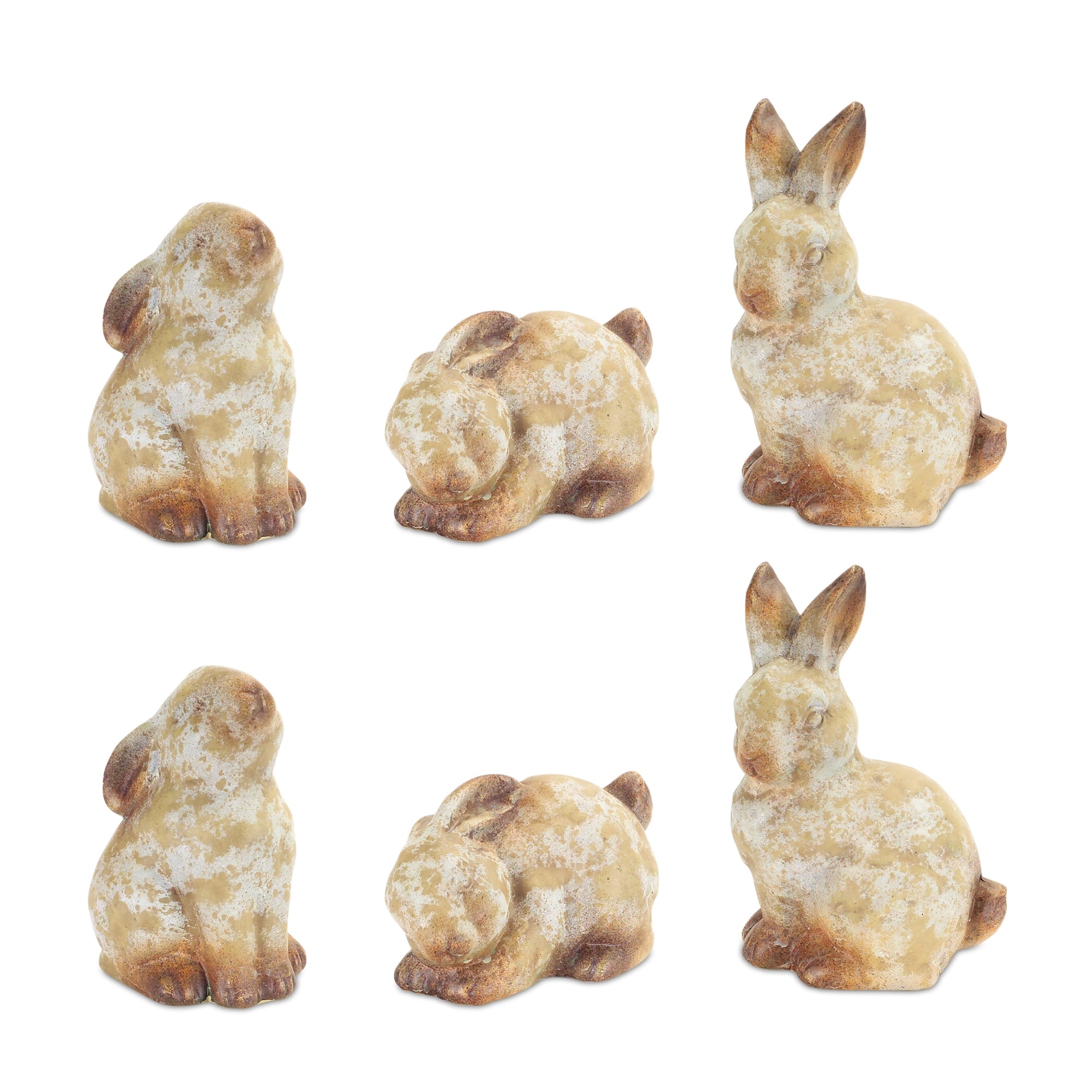 Weathered Terra Cotta Rabbit Garden Statue Set of 6 SpadezStore