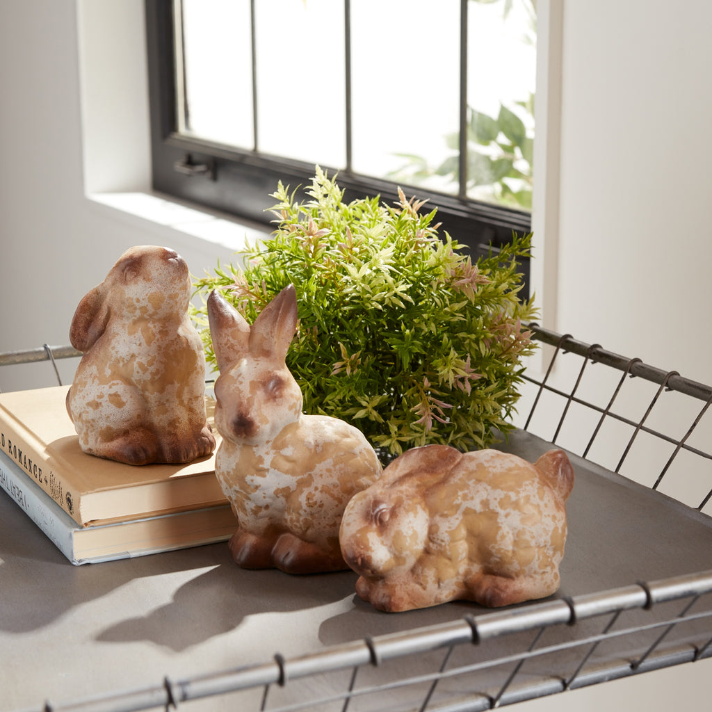 Weathered Terra Cotta Rabbit Garden Statue Set of 6 SpadezStore