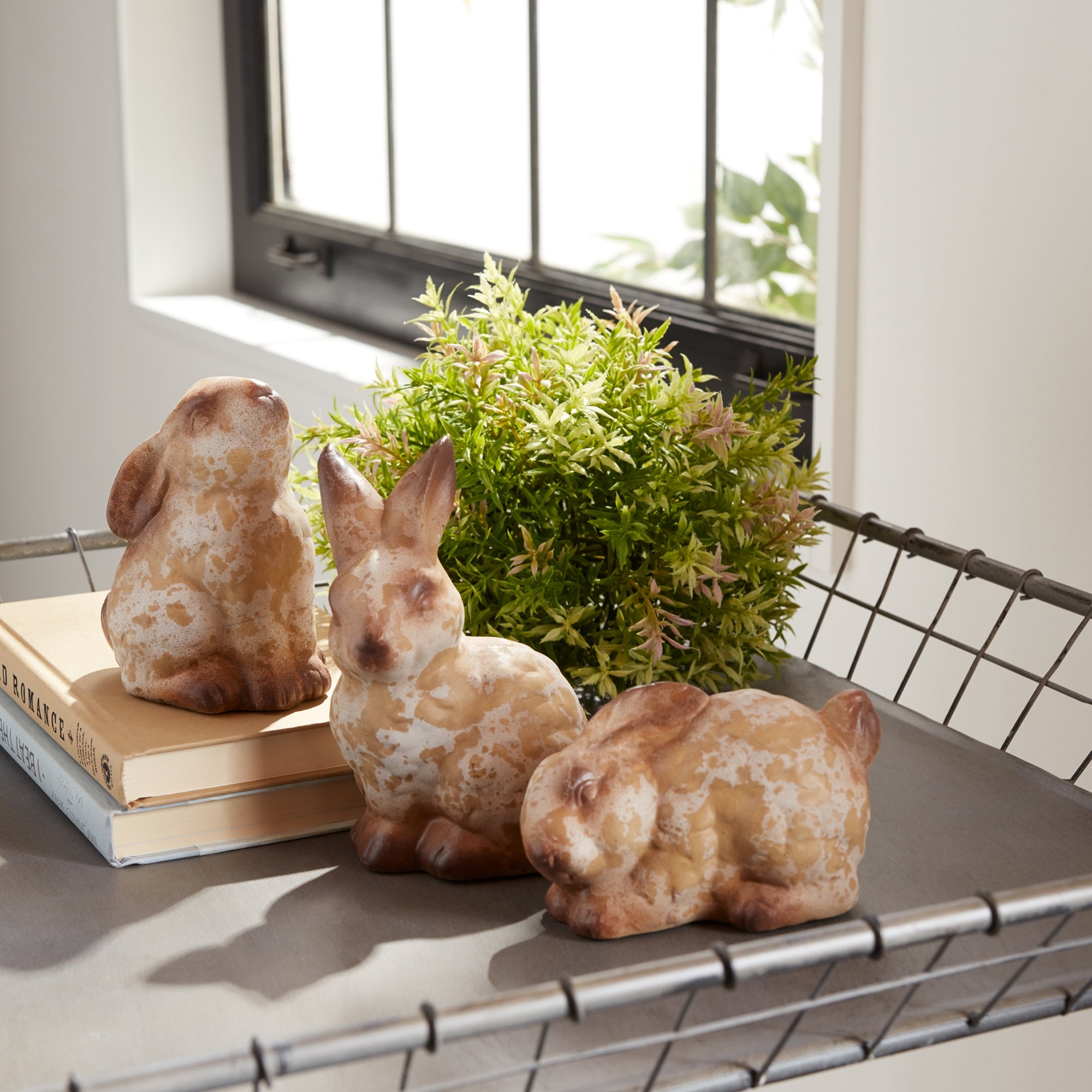Weathered Terra Cotta Rabbit Garden Statue Set of 6 SpadezStore