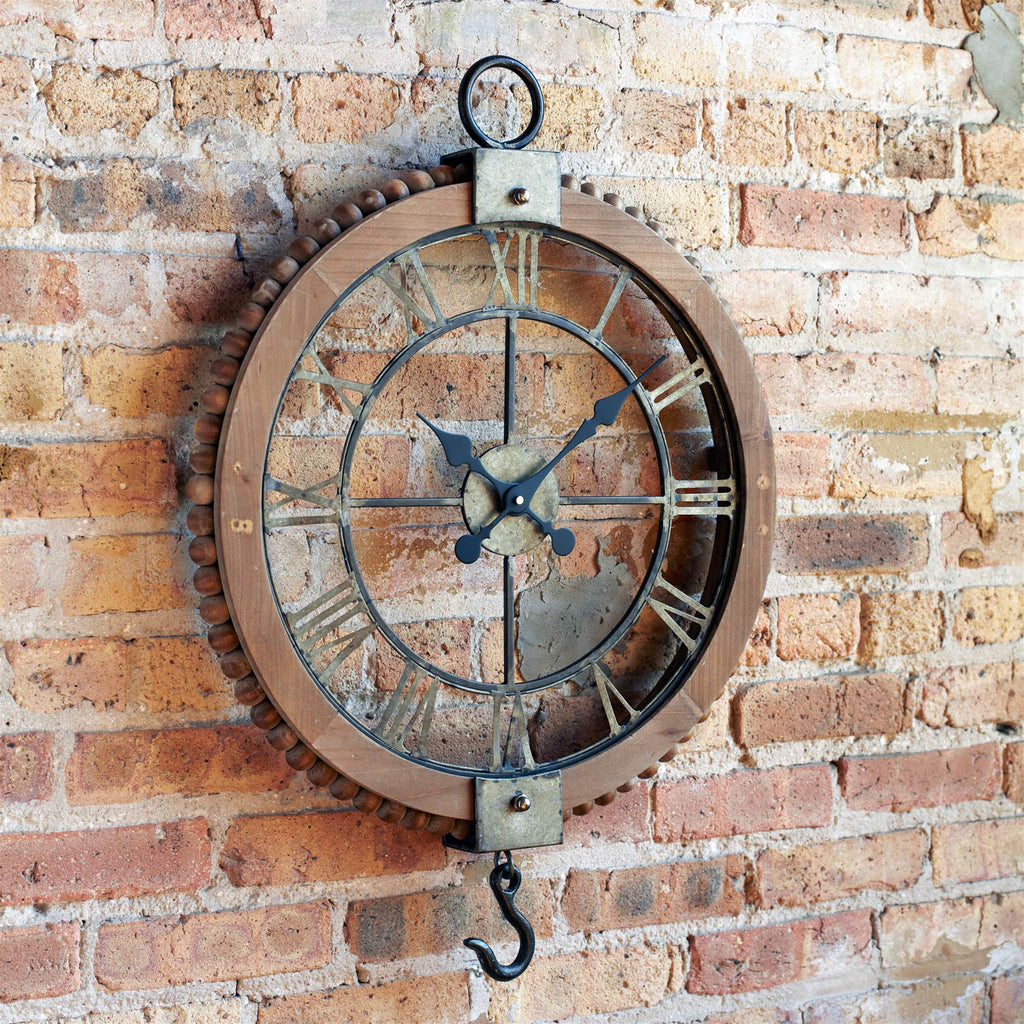 Open Face Industrial Wall Clock w/Hook Accent 22"D SpadezStore