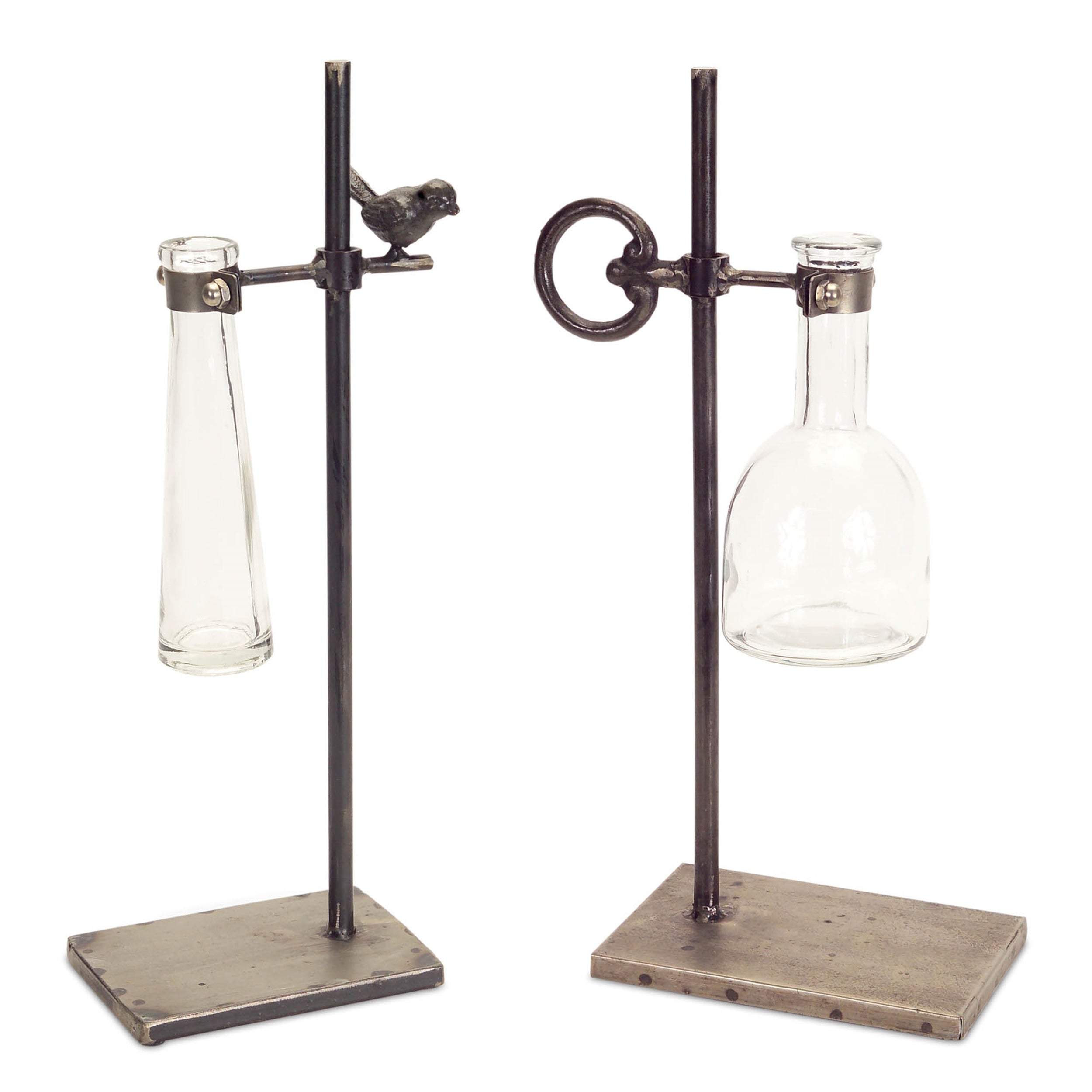 Hanging Bud Vase with Metal Stand (Set of 2)