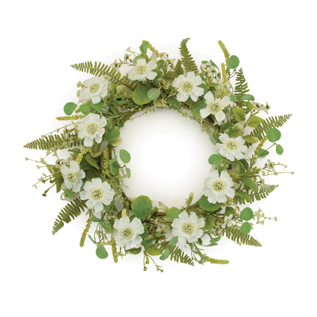 22" White and Green Mixed Assortment Artificial Wreath
