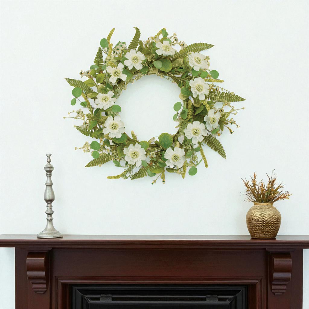 22" White and Green Mixed Assortment Artificial Wreath