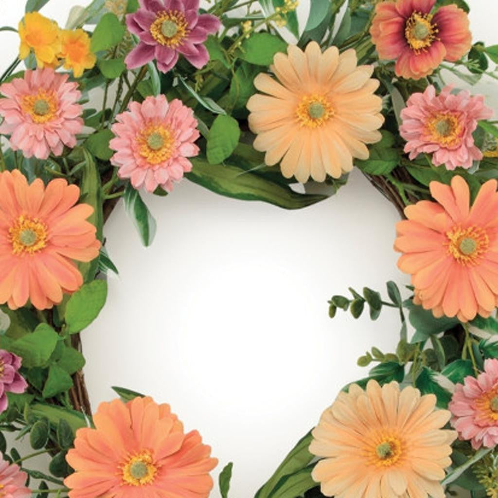 26" Green Orange and Pink Daisy Artificial Wreath