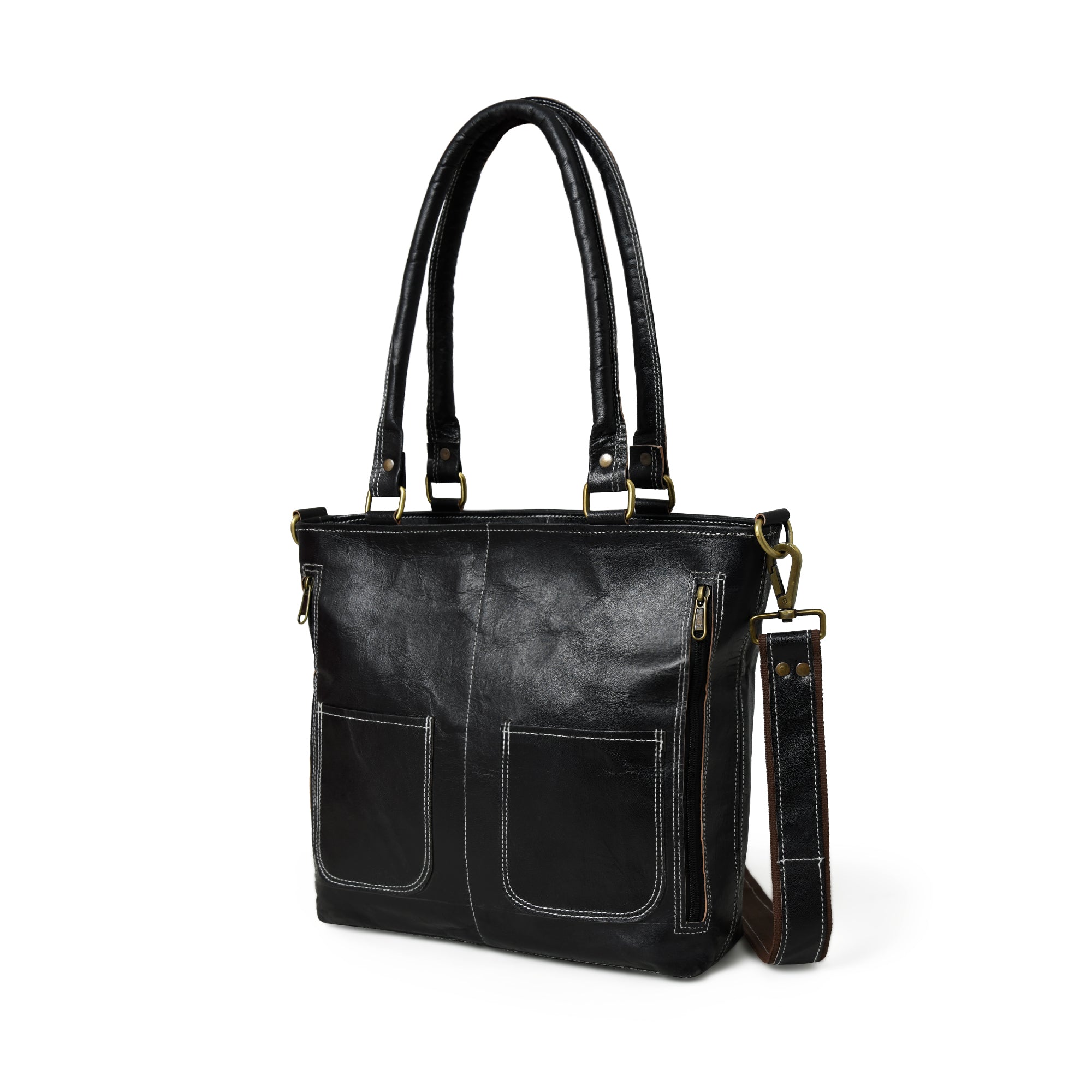 Classy Leather Bags Black Terry Tote SpadezStore