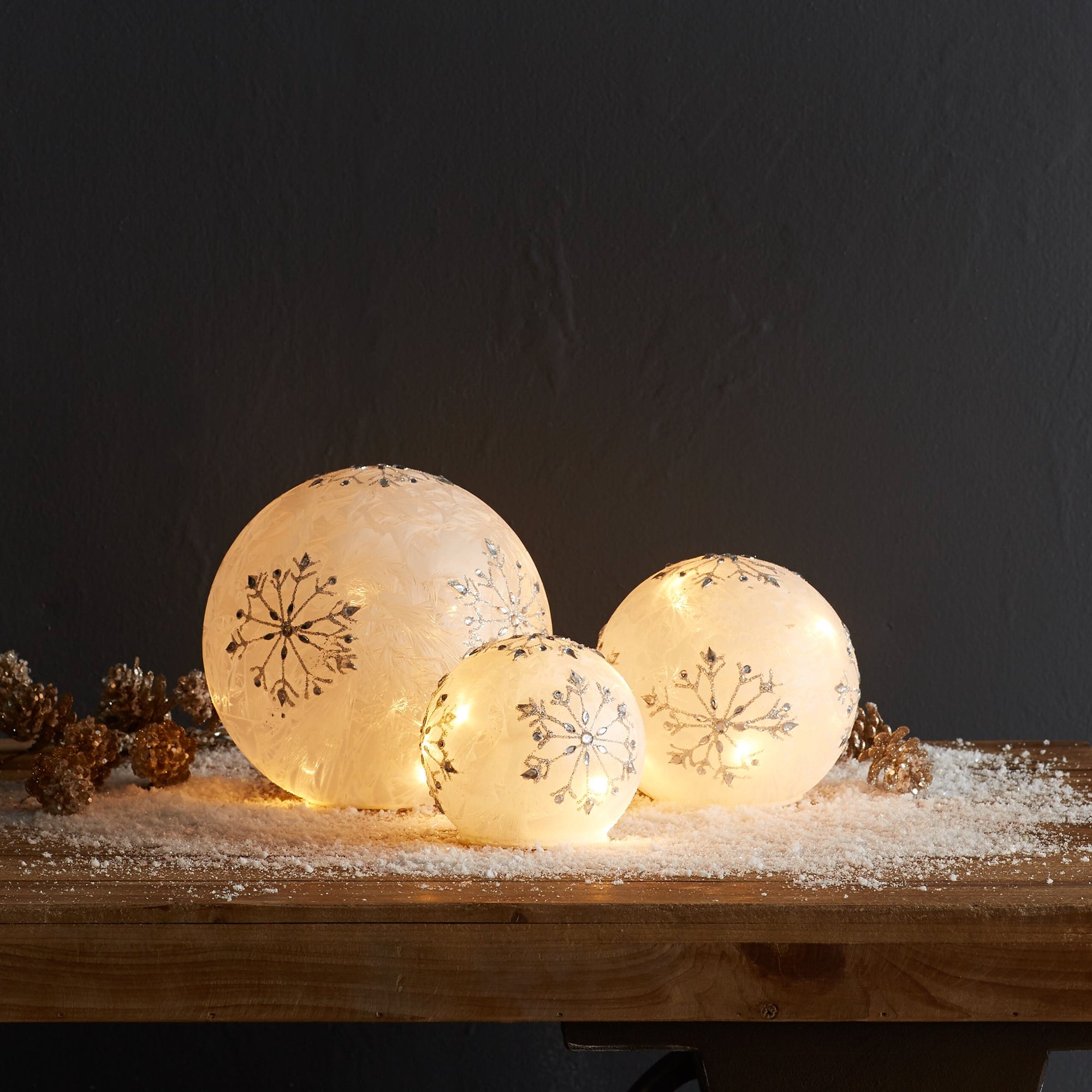 LED Frosted Snowflake Jewel Globe Set of 3 SpadezStore