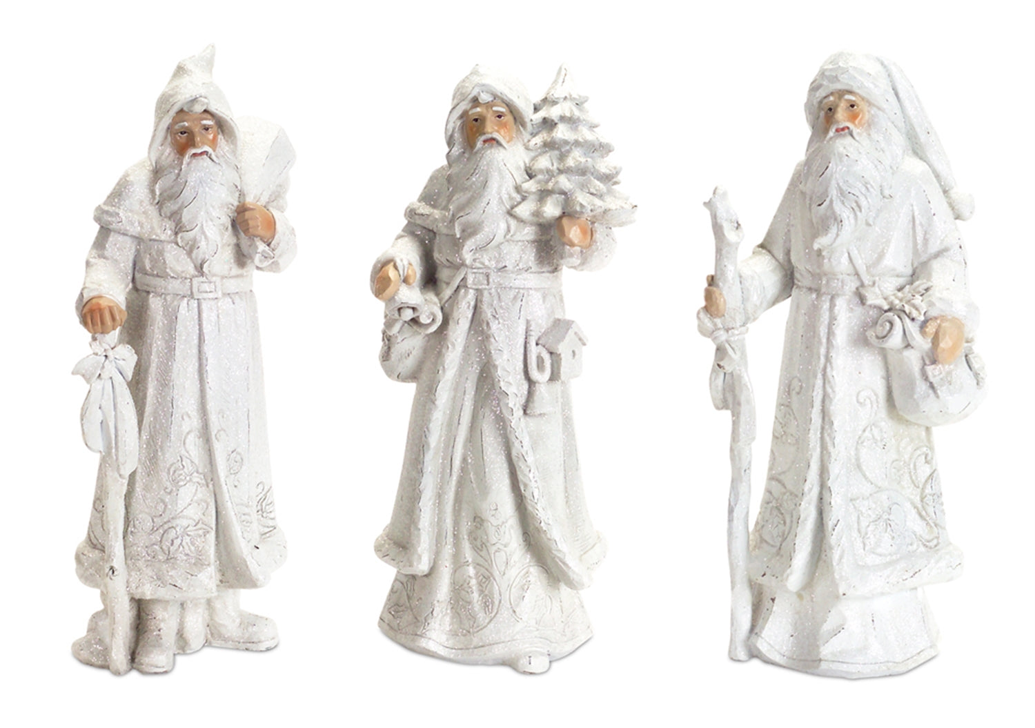 Snowy White Winter Santa Figurine Set of 3 SpadezStore