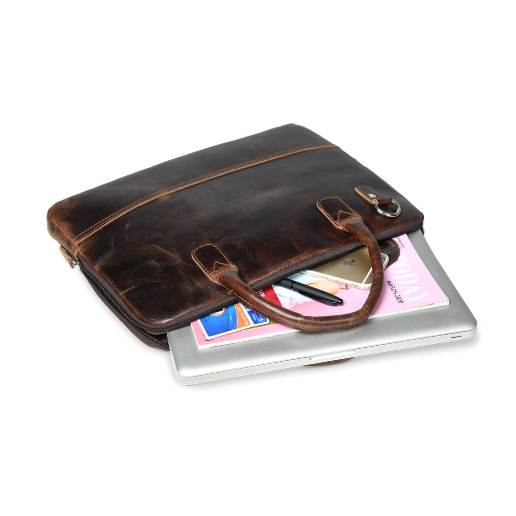 Modernist Leather Laptop Bag-Dark Brown SpadezStore