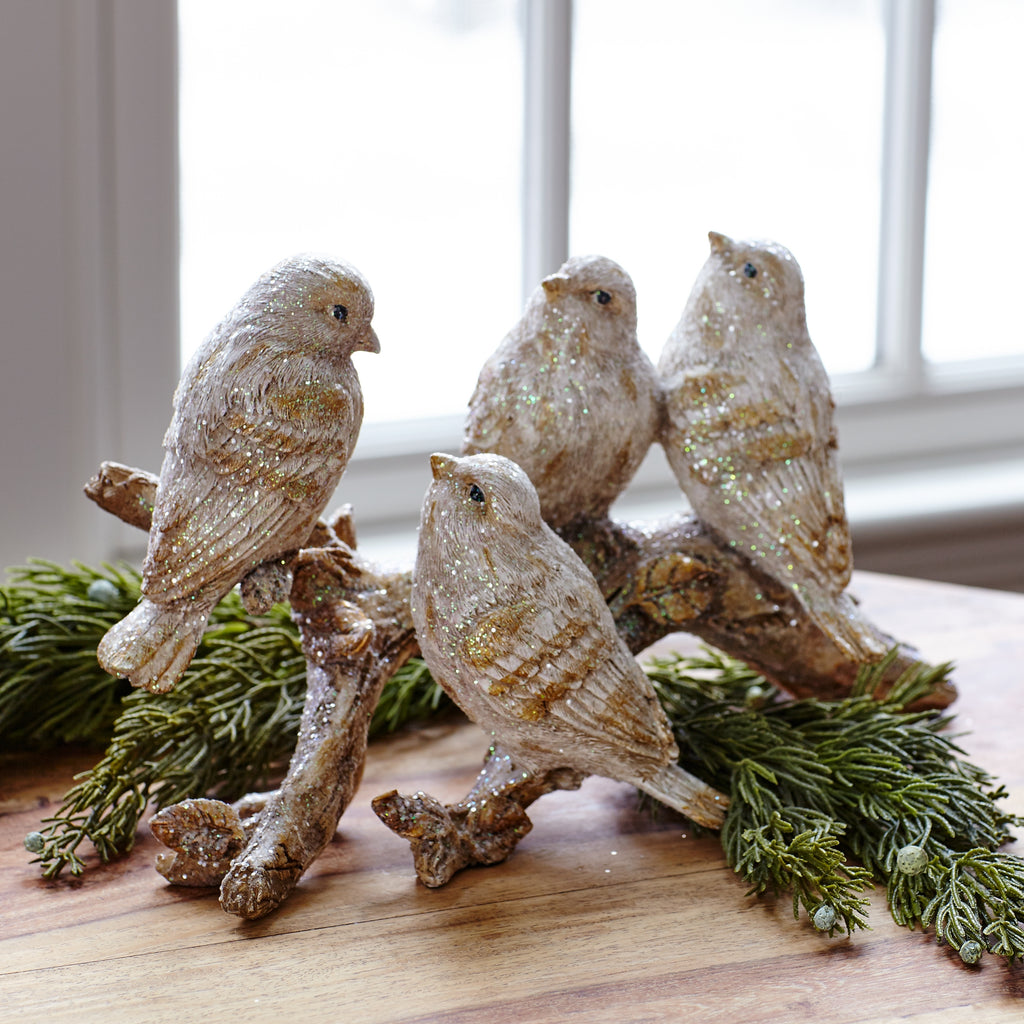 Gold Brushed Birds on a Branch Figurine Set of 2 SpadezStore