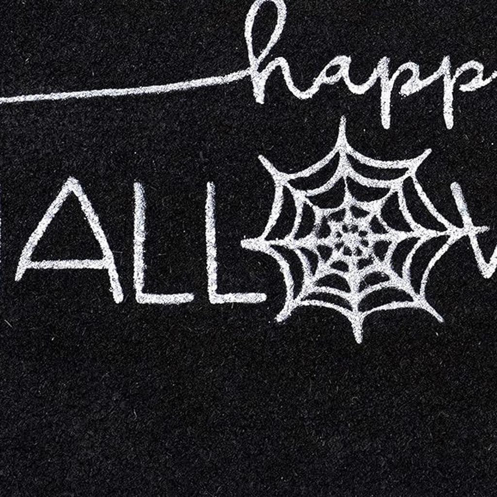 17" X 29" Black And White Happy Halloween Outdoor Coir Door Mat