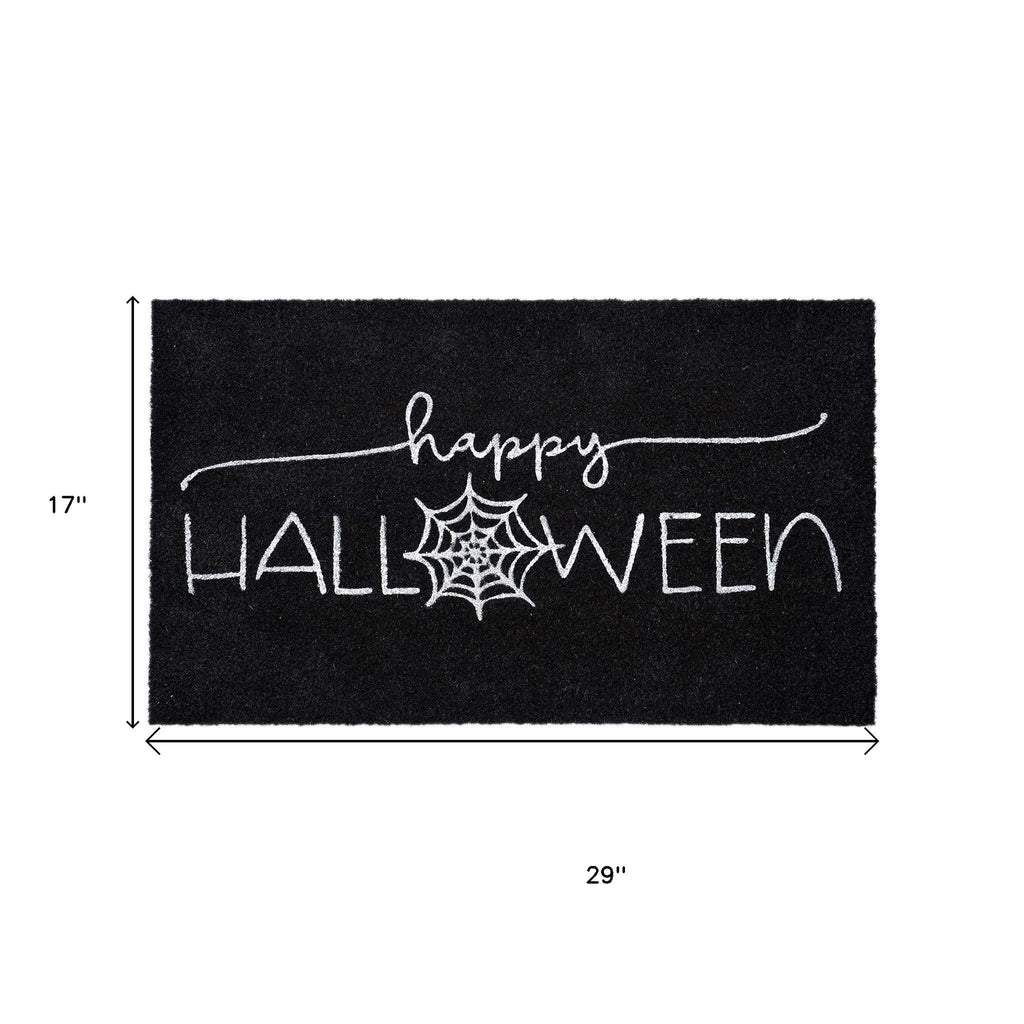 17" X 29" Black And White Happy Halloween Outdoor Coir Door Mat