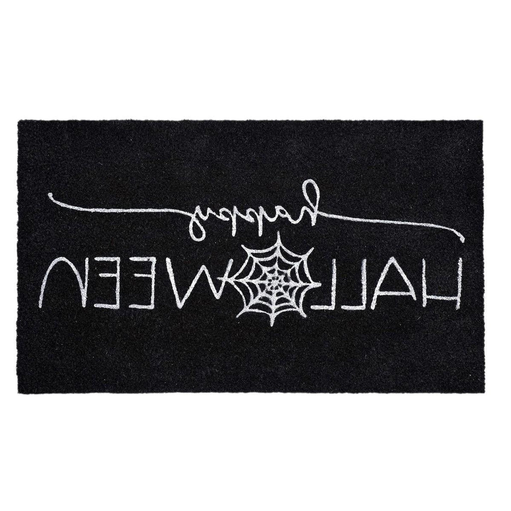 17" X 29" Black And White Happy Halloween Outdoor Coir Door Mat