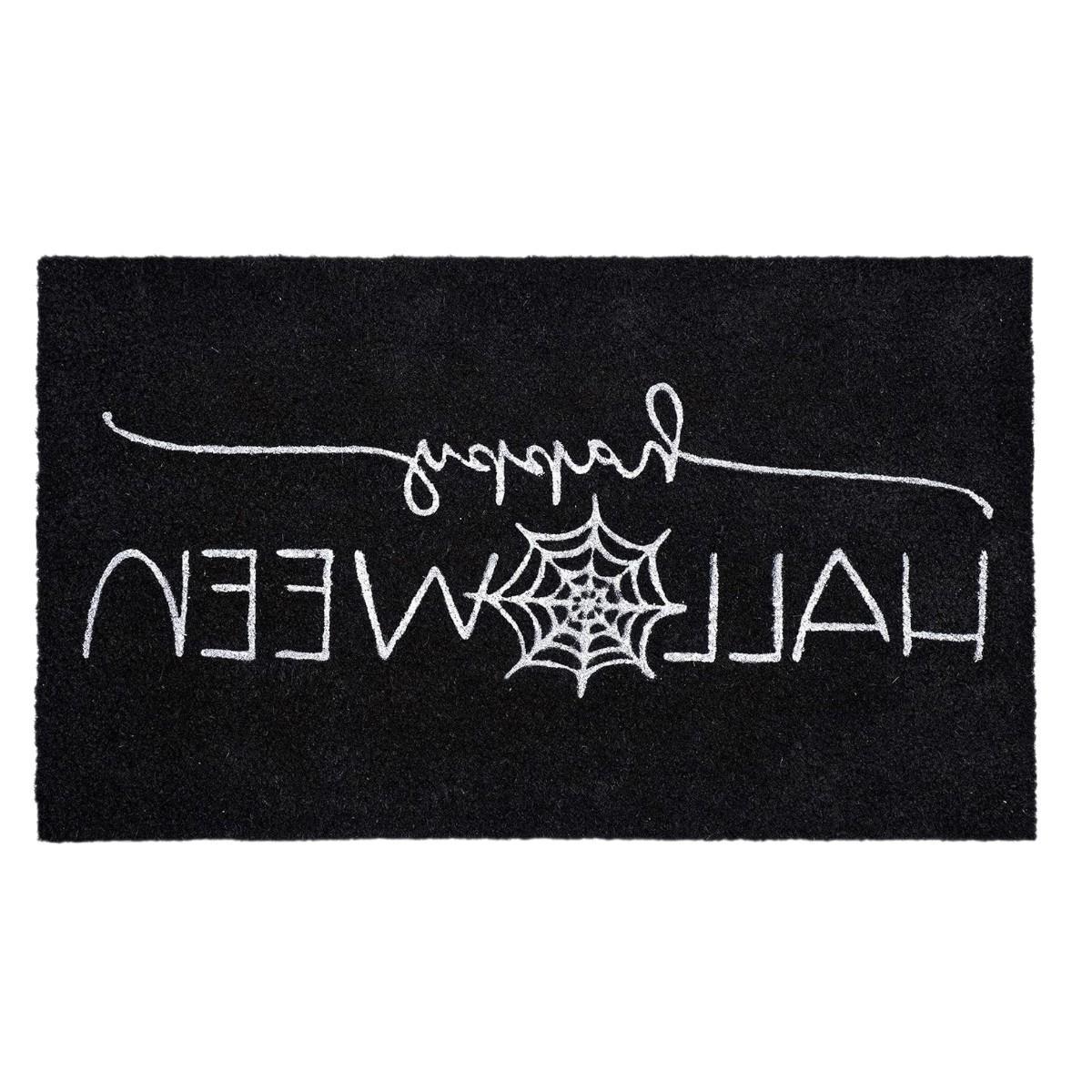 17" X 29" Black And White Happy Halloween Outdoor Coir Door Mat