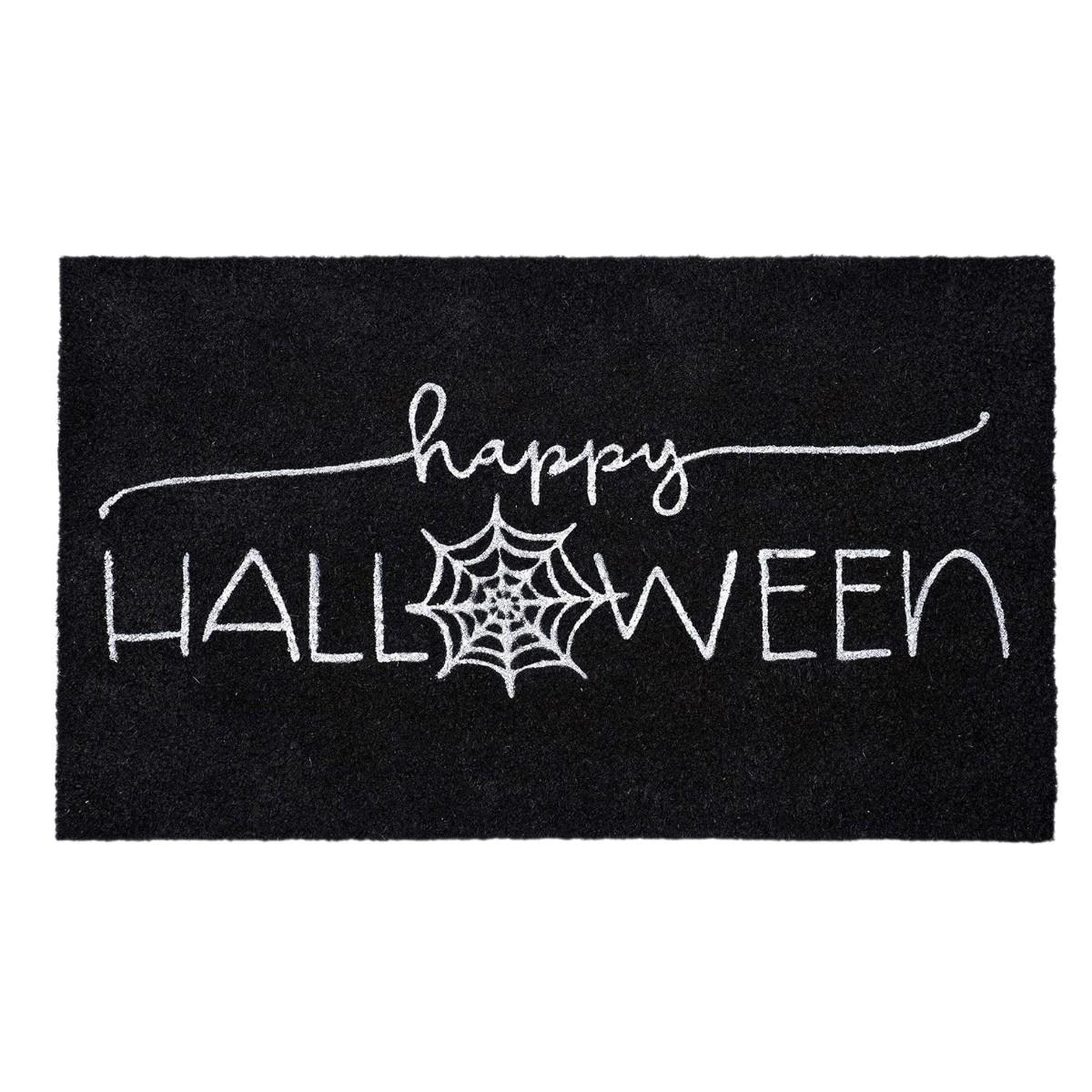 17" X 29" Black And White Happy Halloween Outdoor Coir Door Mat
