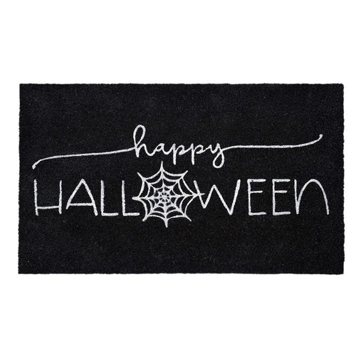 17" X 29" Black And White Happy Halloween Outdoor Coir Door Mat