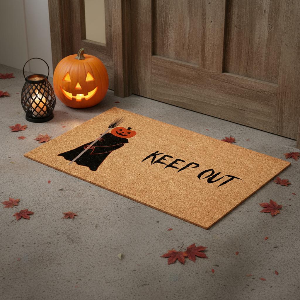 17" X 29" Natural And Brown Halloween Outdoor Coir Door Mat