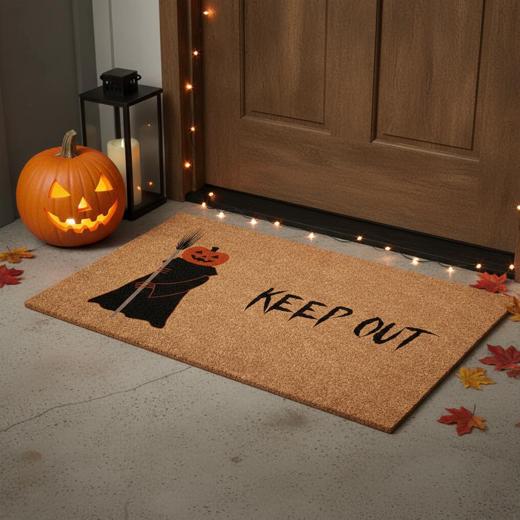 24" X 36" Natural And Brown Halloween Outdoor Coir Door Mat