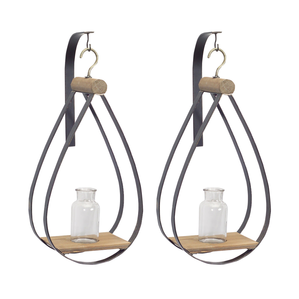 Hanging Bottle Vase in Teardrop Frame Set of 2 SpadezStore