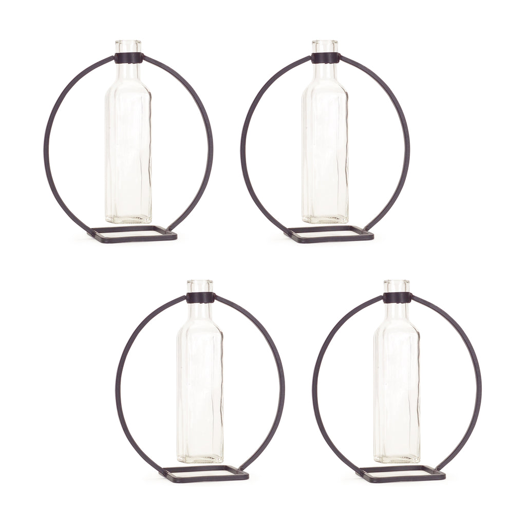 Modern Hanging Bottle Vase in Circle Stand Set of 4 SpadezStore