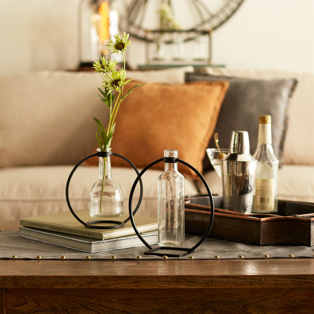 Modern Hanging Bottle Vase in Circle Stand Set of 4 SpadezStore