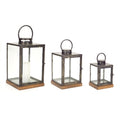 Metal Box Lantern with Wood Base Set of 3 SpadezStore